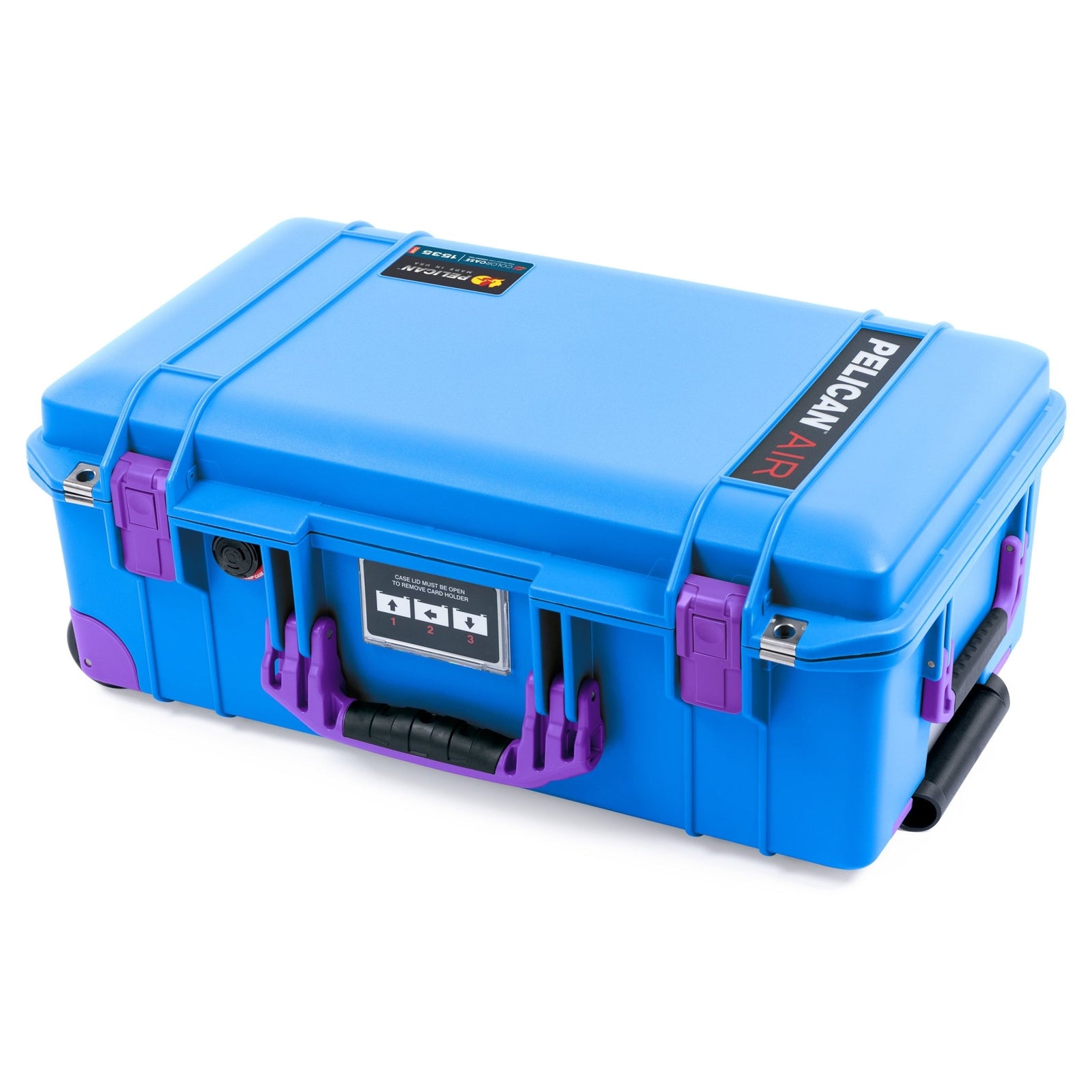 Pelican 1535 Air Carry-on Case - Electric Blue & Purple Trolley - Front View Flat