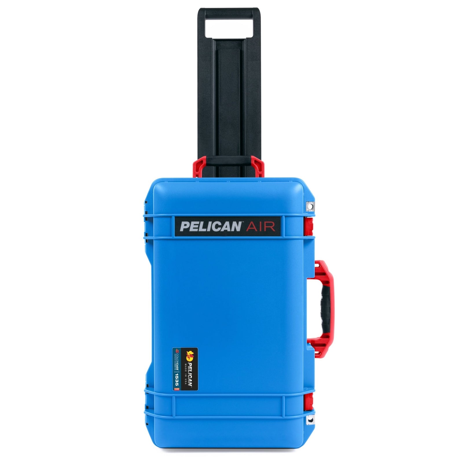 Pelican 1535 Air Carry-on Case - Electric Blue & Red Trolley - Upright Front Case View