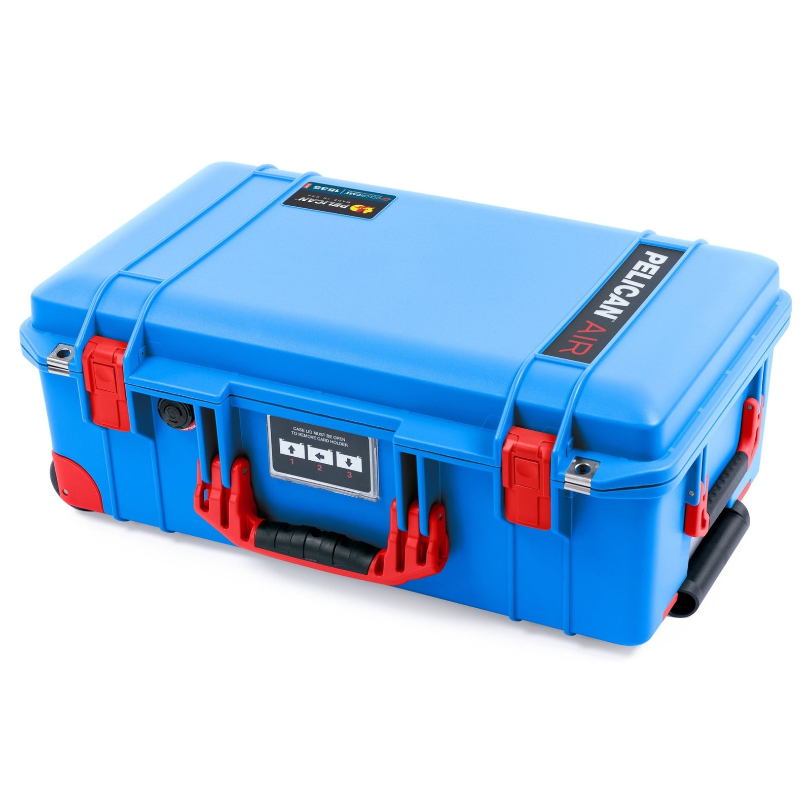 Pelican 1535 Air Carry-on Case - Electric Blue & Red Trolley - Flat Closed