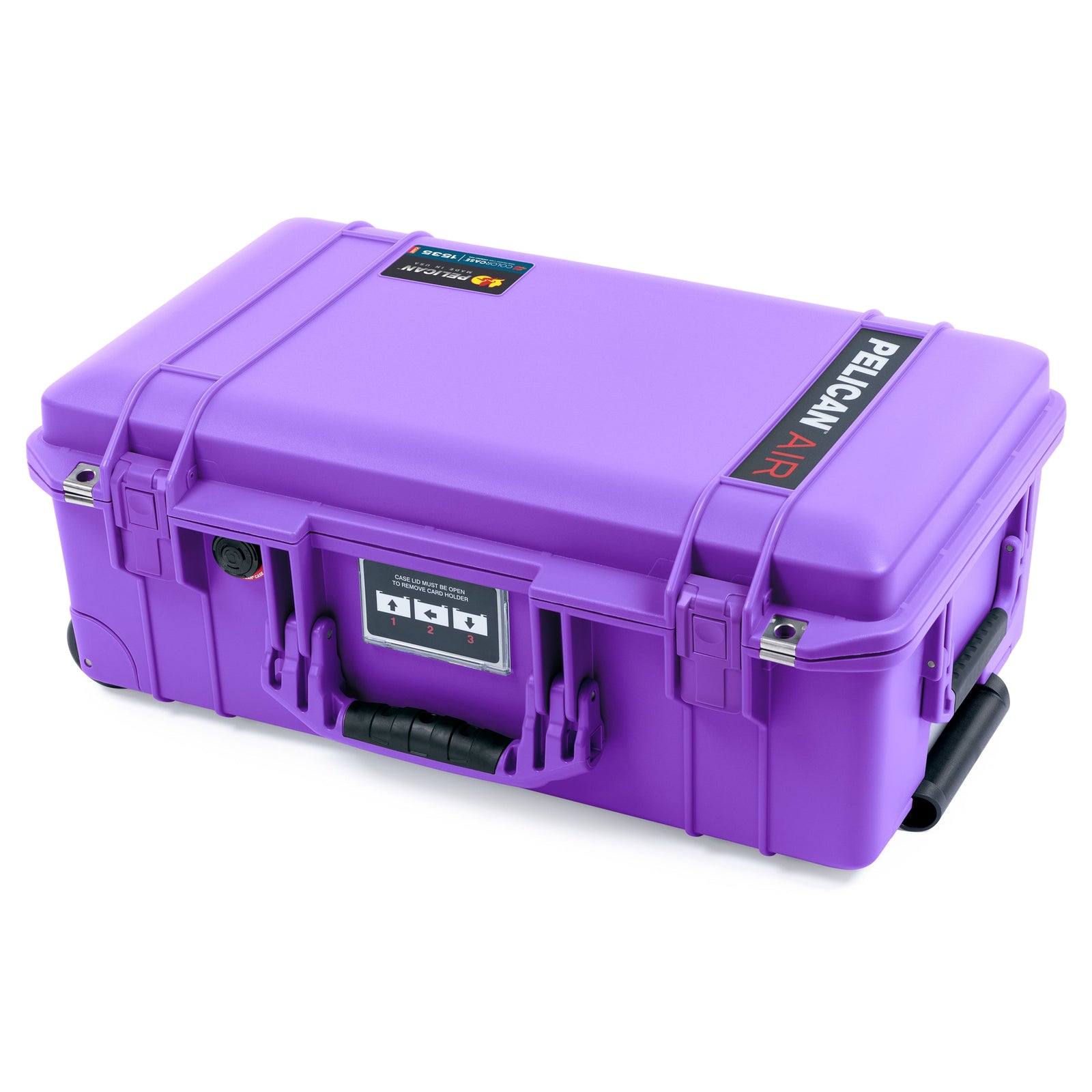 Purple Pelican 1535 Air Carry-on Case with Purple Handles and Latches - Closed Front Angled View