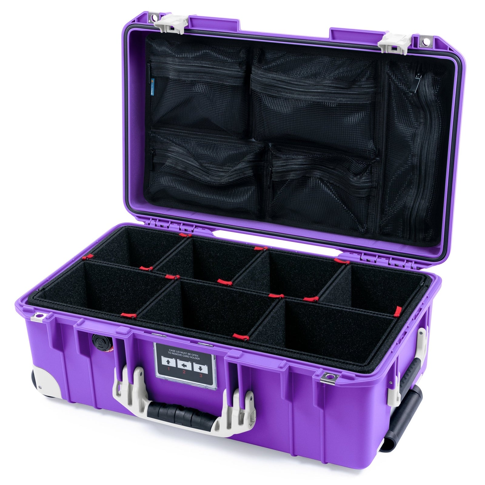 Pelican 1535 Air Carry - on Case - Purple & Whiteout Trolley - TrekPak Divider System / Mesh Lid Organizer
