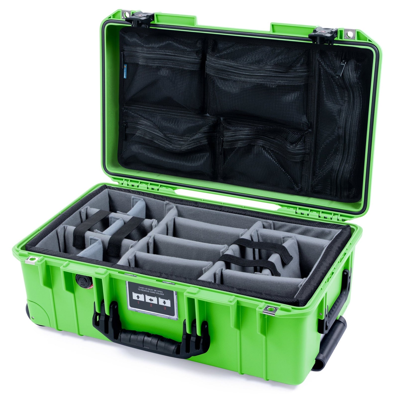 Pelican 1535 Air Carry - on Case - Lime Green & Black TSA Latches - Padded Microfiber Dividers / Mesh Lid Organizer