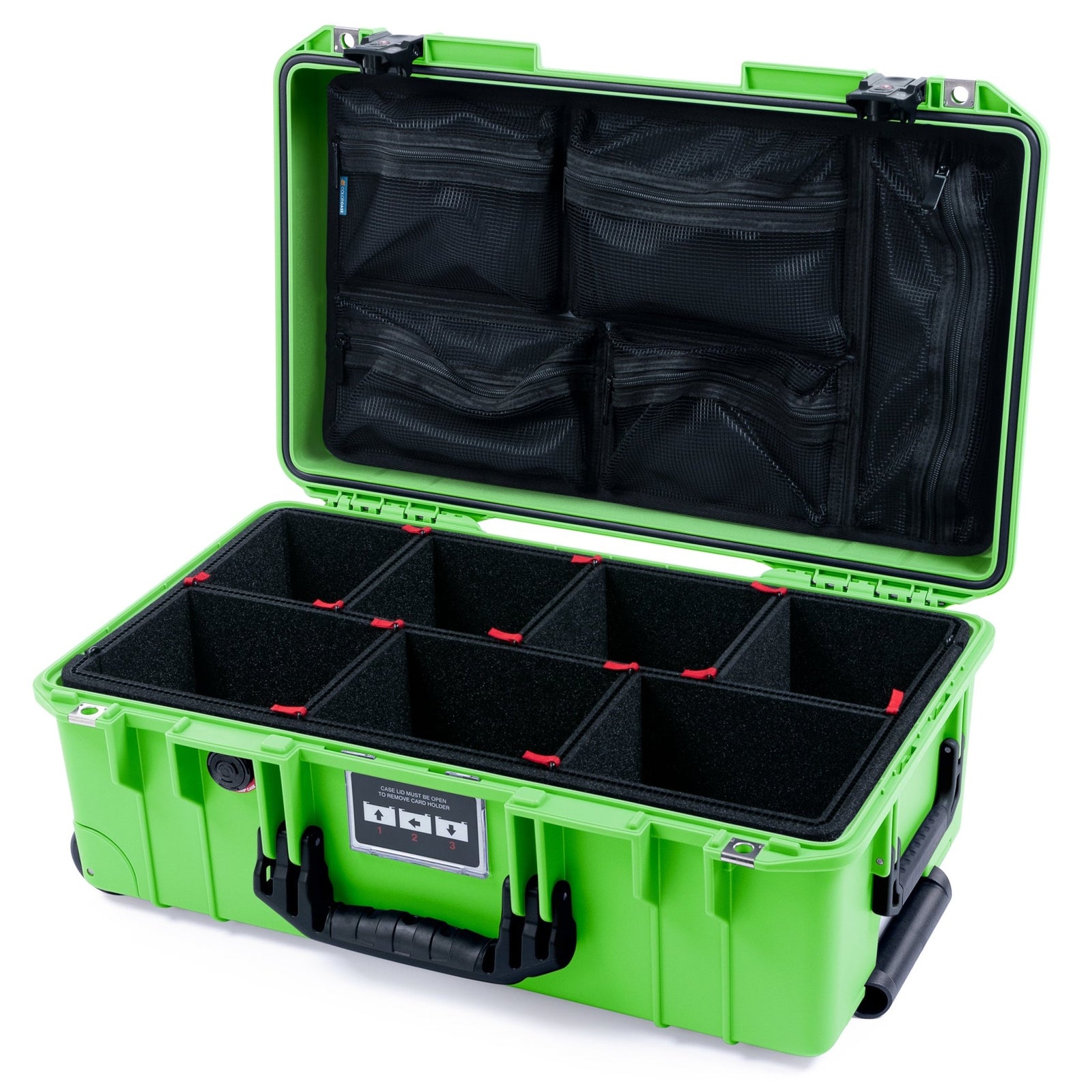 Pelican 1535 Air Carry - on Case - Lime Green & Black TSA Latches - TrekPak Divider System / Mesh Lid Organizer