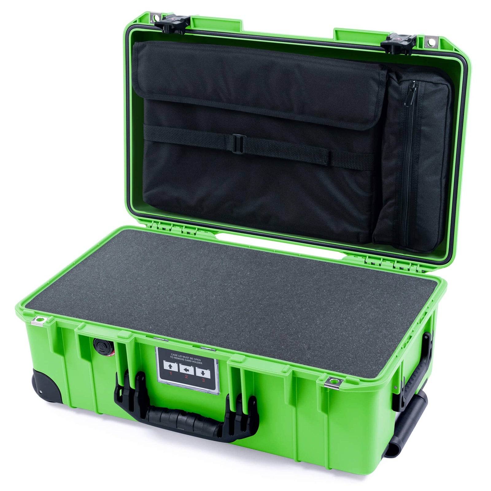 Pelican 1535 Air Carry - on Case - Lime Green & Black TSA Latches + Trolley - Pick & Pluck Foam / Computer Lid Pouch