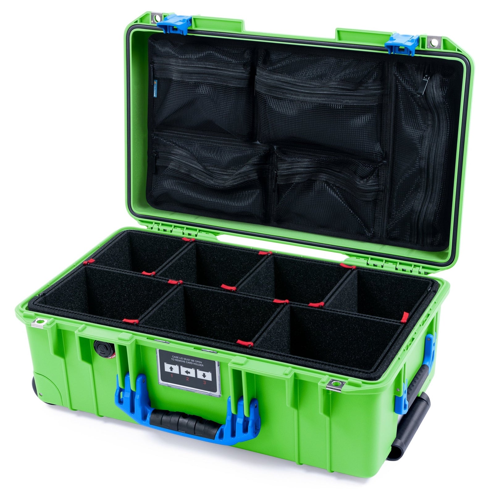 Pelican 1535 Air Carry - on Case - Lime Green & Blue - TrekPak Divider System / Mesh Lid Organizer