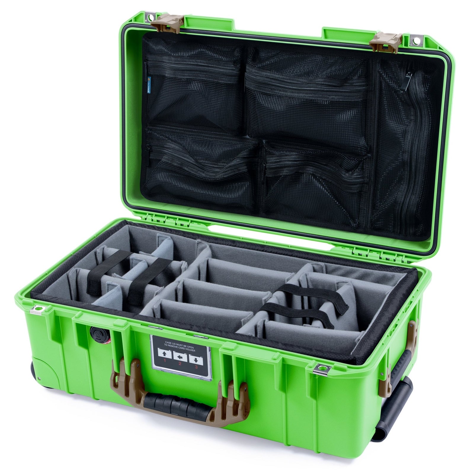 Pelican 1535 Air Carry - on Case - Lime Green & Dark Desert Dirt - Padded Microfiber Dividers / Mesh Lid Organizer