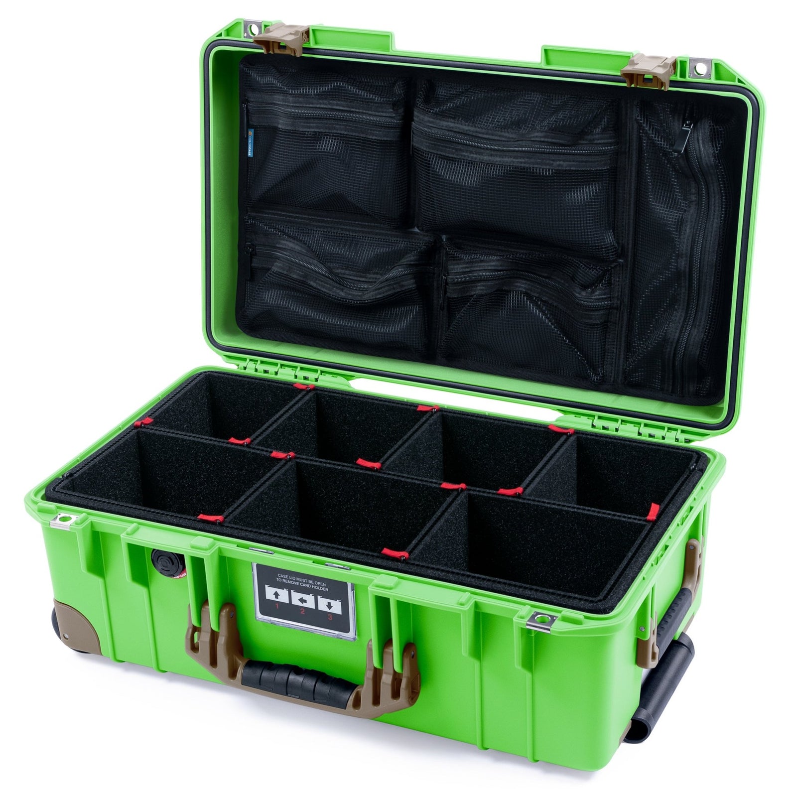 Pelican 1535 Air Carry - on Case - Lime Green & Dark Desert Dirt Trolley - TrekPak Divider System / Mesh Lid Organizer