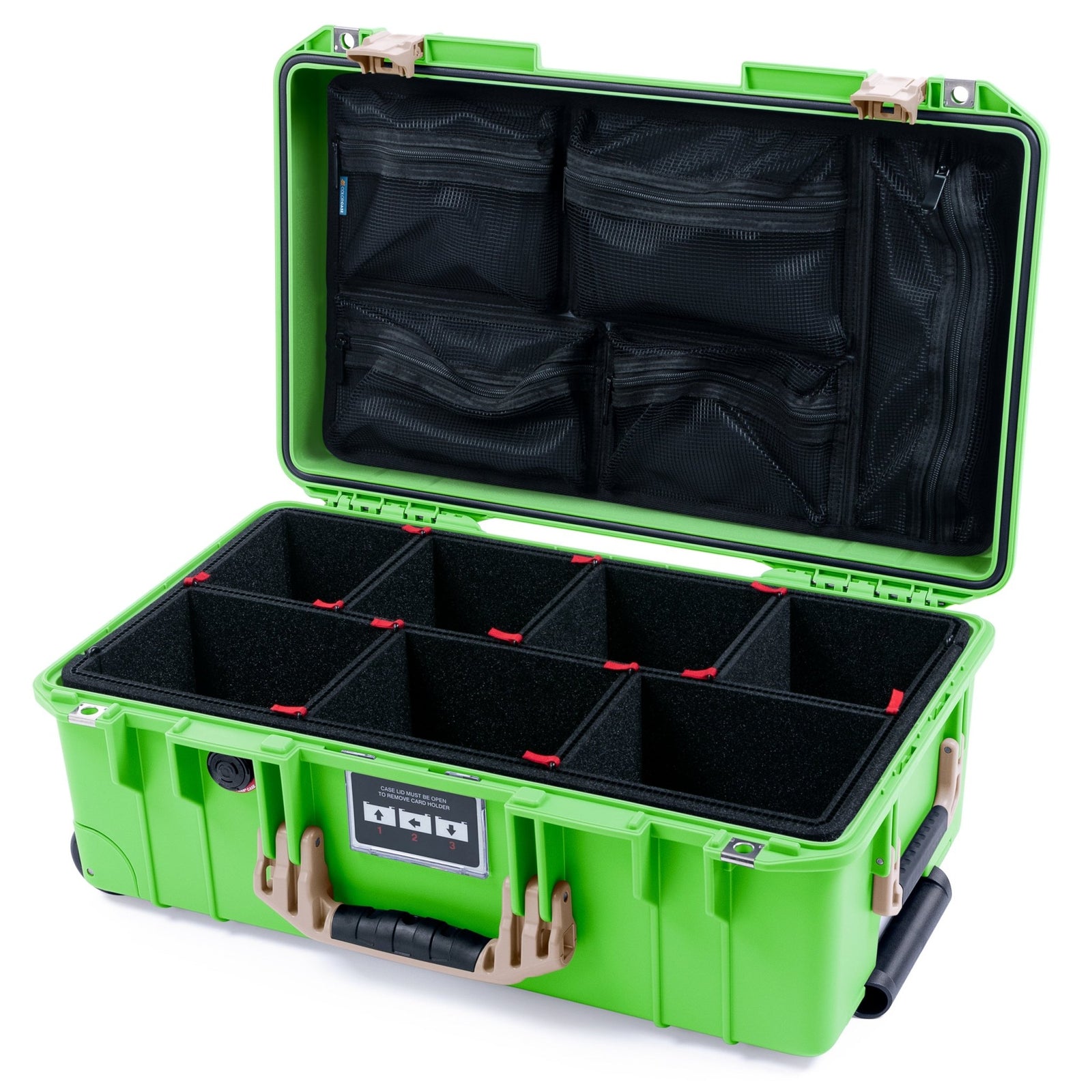 Pelican 1535 Air Carry - on Case - Lime Green & Desert Tan - TrekPak Divider System / Mesh Lid Organizer