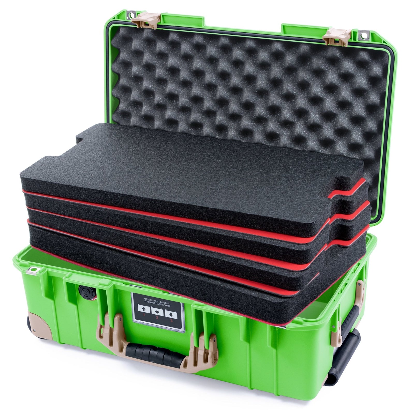 Pelican 1535 Air Carry - on Case - Lime Green & Desert Tan Trolley - DIY Tool Foam Kit / Convoluted Lid Foam