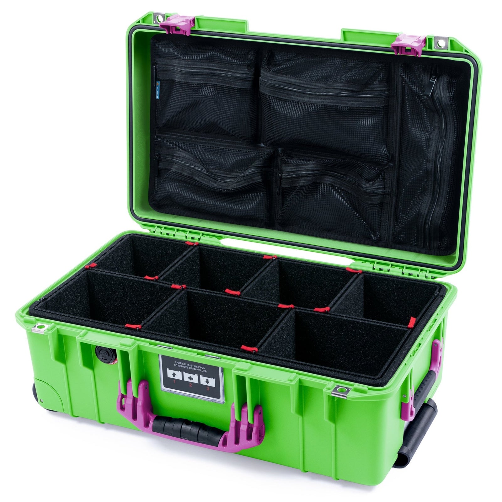 Pelican 1535 Air Carry - on Case - Lime Green & Magenta - TrekPak Divider System / Mesh Lid Organizer