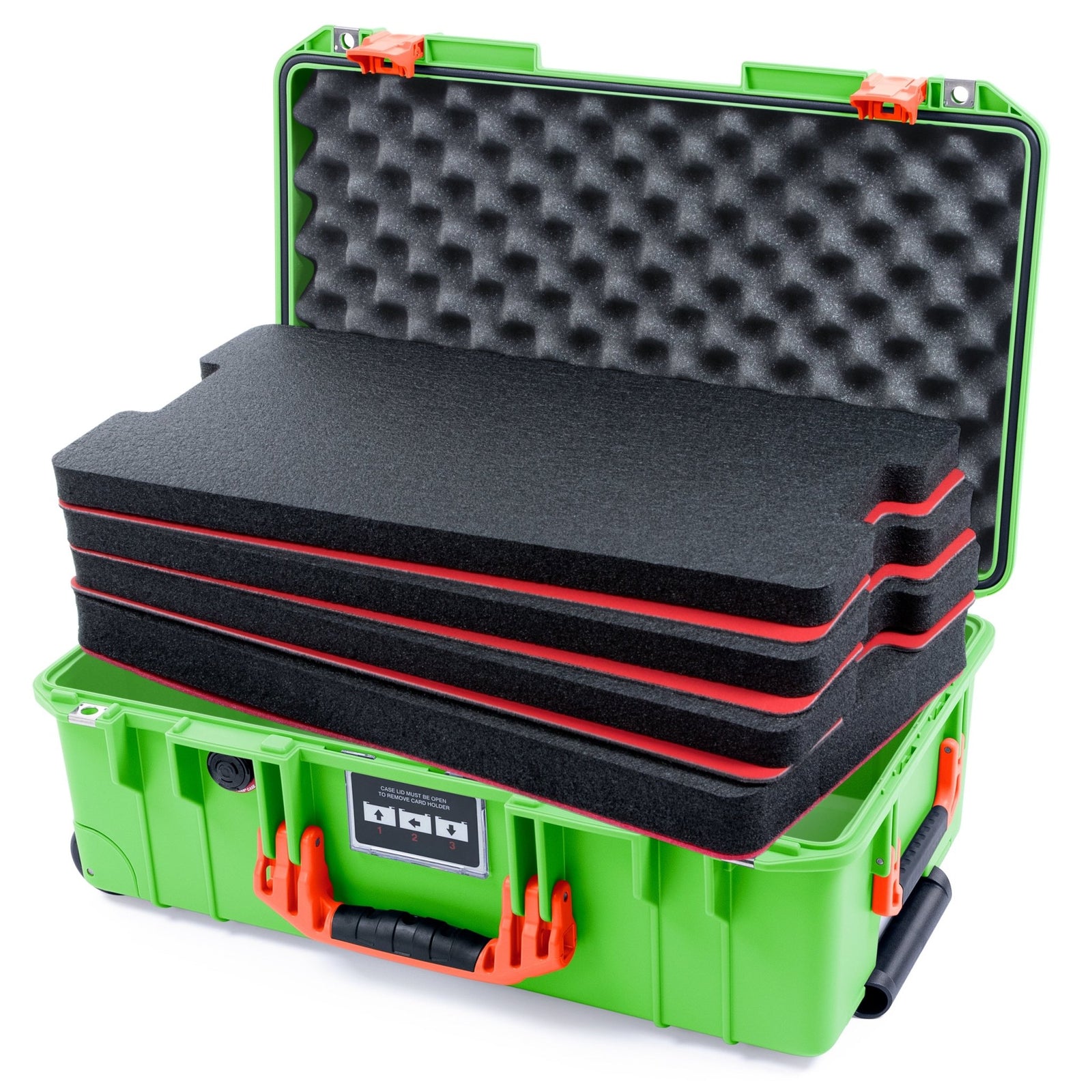 Pelican 1535 Air Carry - on Case - Lime Green & Orange - DIY Tool Foam Kit / Convoluted Lid Foam