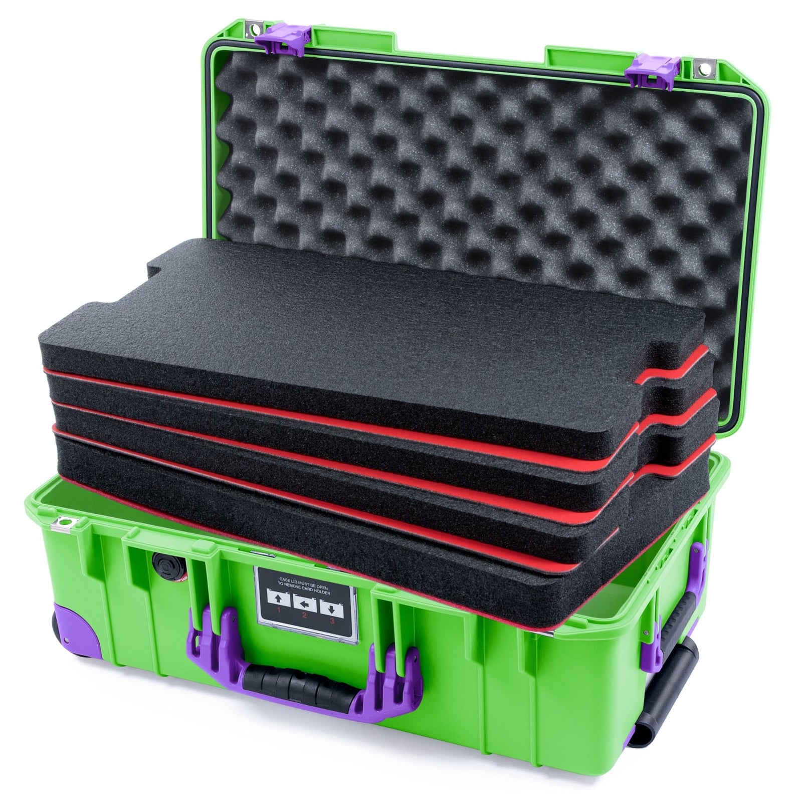 Pelican 1535 Air Carry-on Case - Lime Green & Purple Trolley - DIY Tool Foam Kit / Convoluted Lid Foam