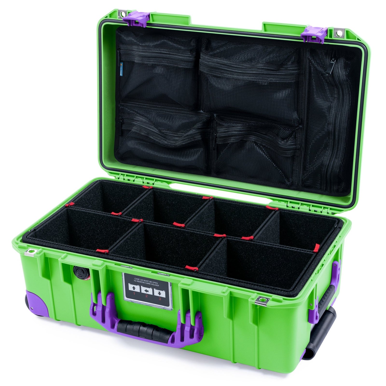 Pelican 1535 Air Carry-on Case - Lime Green & Purple Trolley - TrekPak Divider System / Mesh Lid Organizer