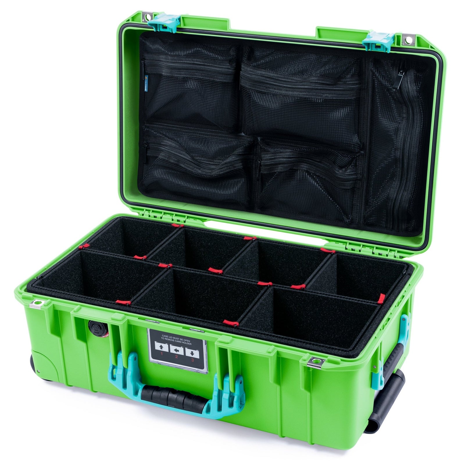 Pelican 1535 Air Carry - on Case - Lime Green & Teal - TrekPak Divider System / Mesh Lid Organizer