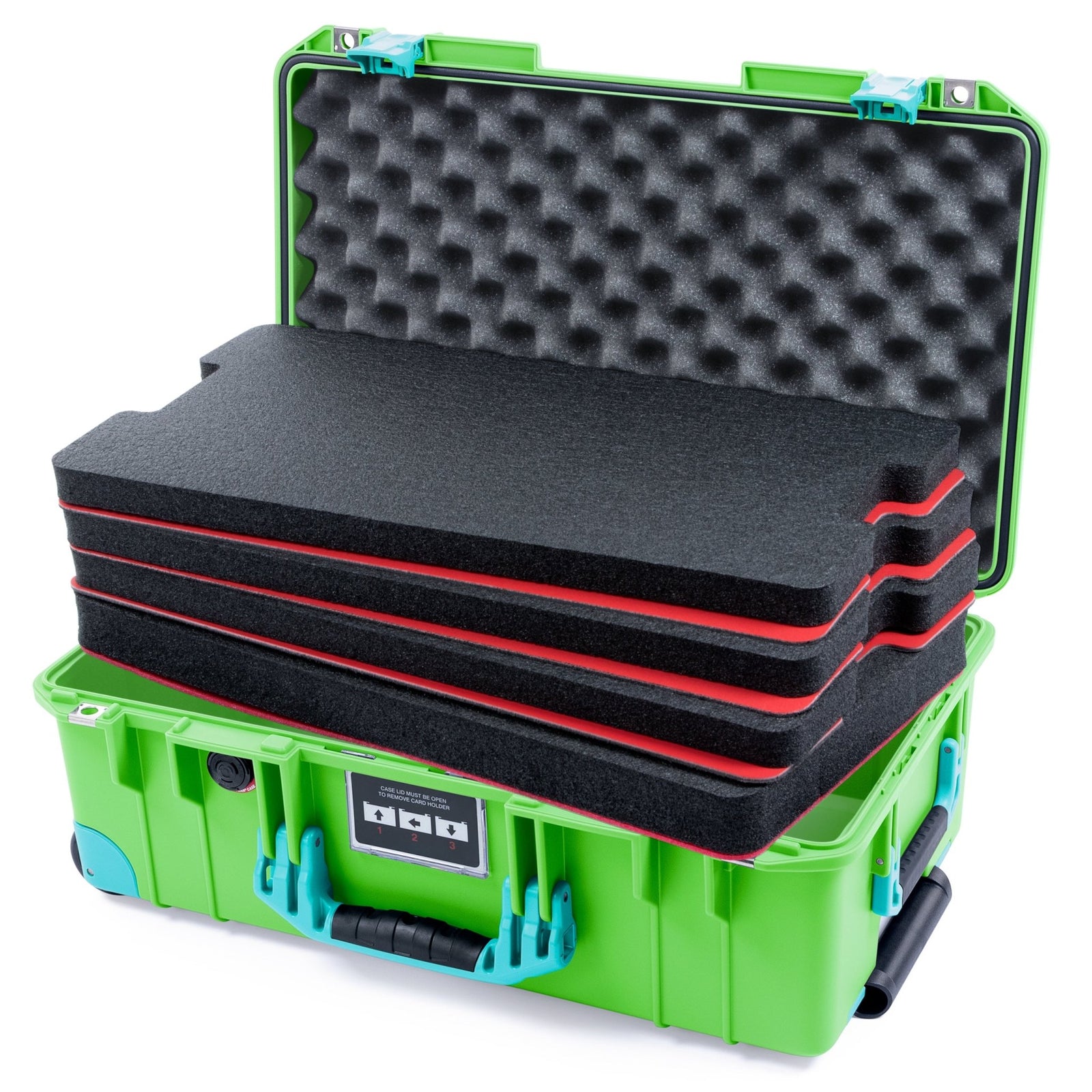Pelican 1535 Air Carry - on Case - Lime Green & Teal Trolley - DIY Tool Foam Kit / Convoluted Lid Foam