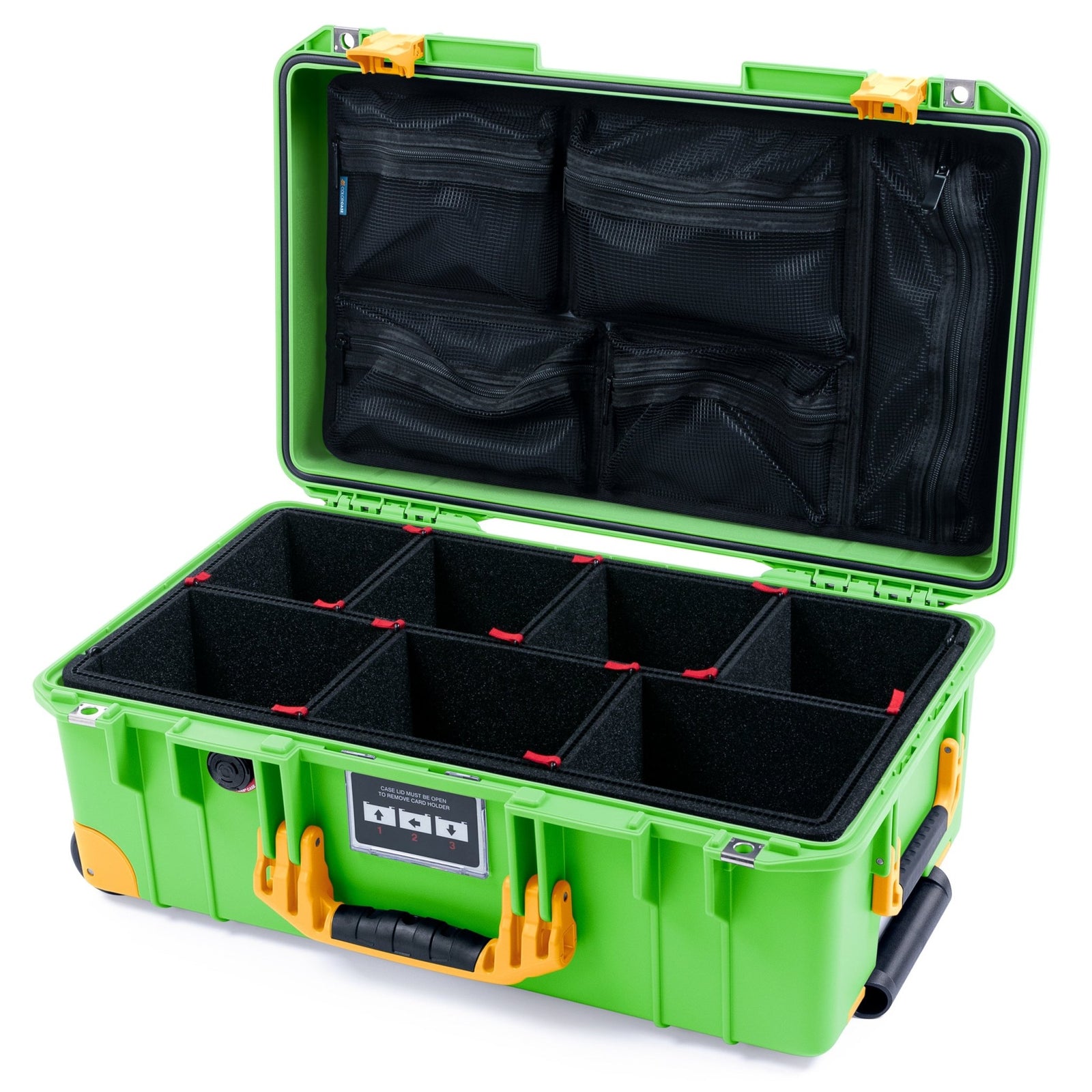 Pelican 1535 Air Carry-on Case - Lime Green & Yellow Trolley - DIY Tool Foam Kit / Convoluted Lid Foam