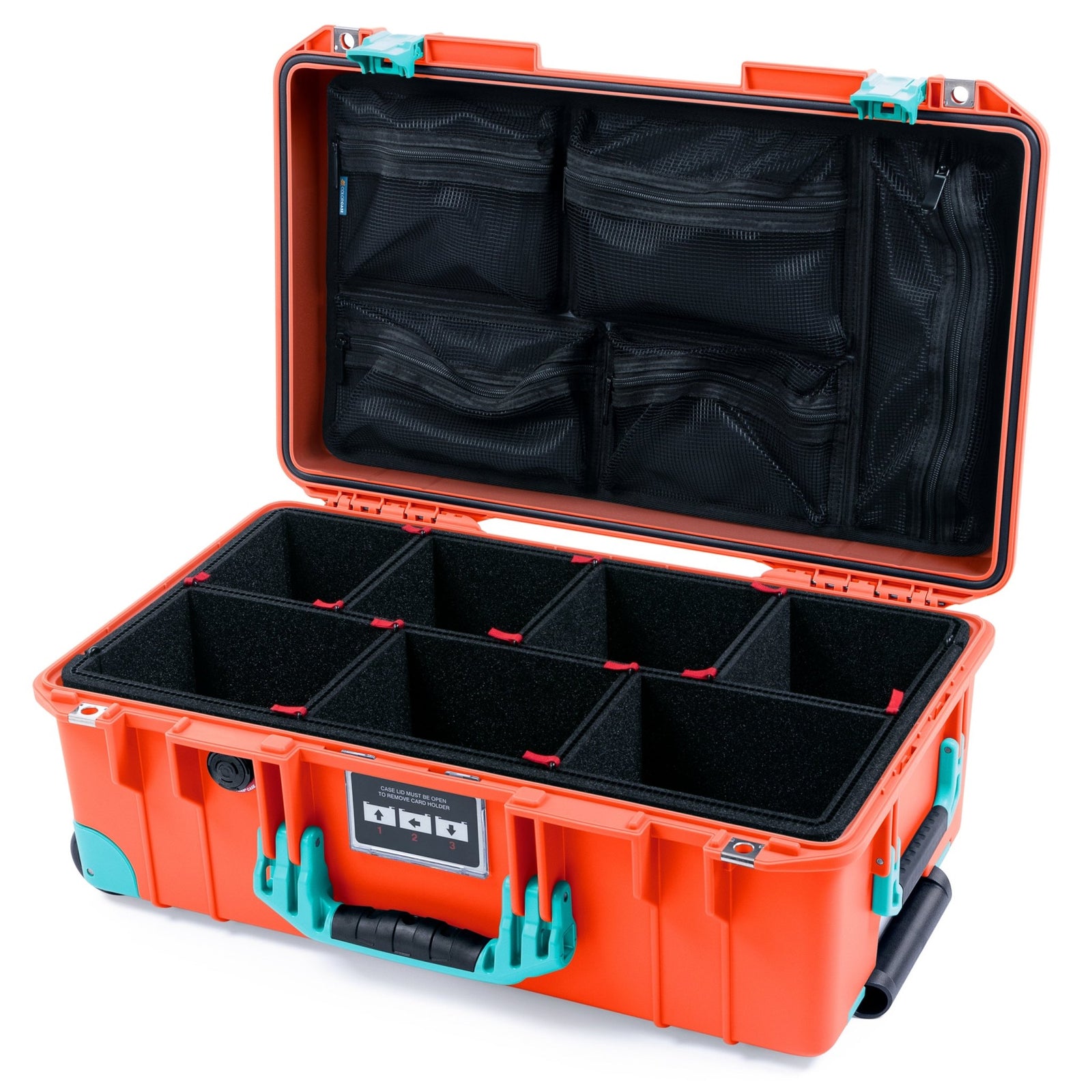 Pelican 1535 Air Carry - on Case - Orange & Teal Trolley - TrekPak Divider System / Mesh Lid Organizer