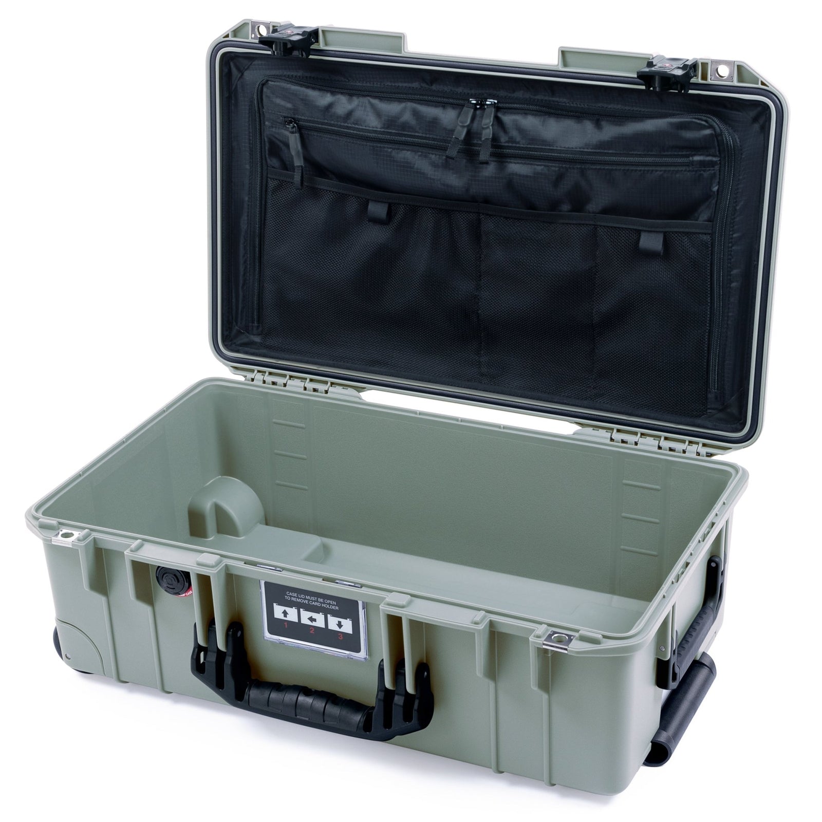 Pelican 1535 Air Carry - on Case - Sage & Black TSA Latches + Trolley - TRVL Lid Organizer Only