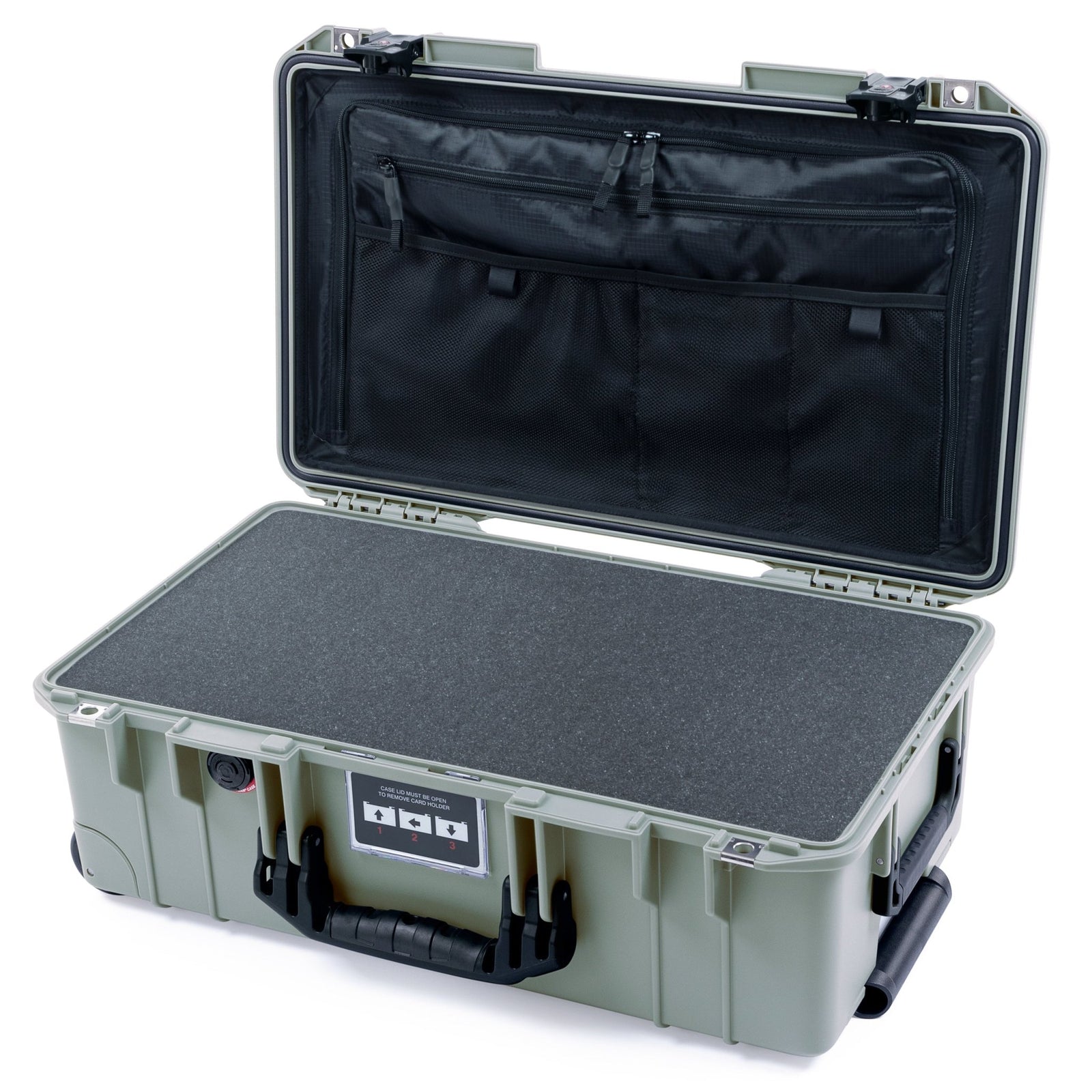 Pelican 1535 Air Carry - on Case - Sage & Black TSA Latches + Trolley - Pick & Pluck Foam / TRVL Lid Organizer