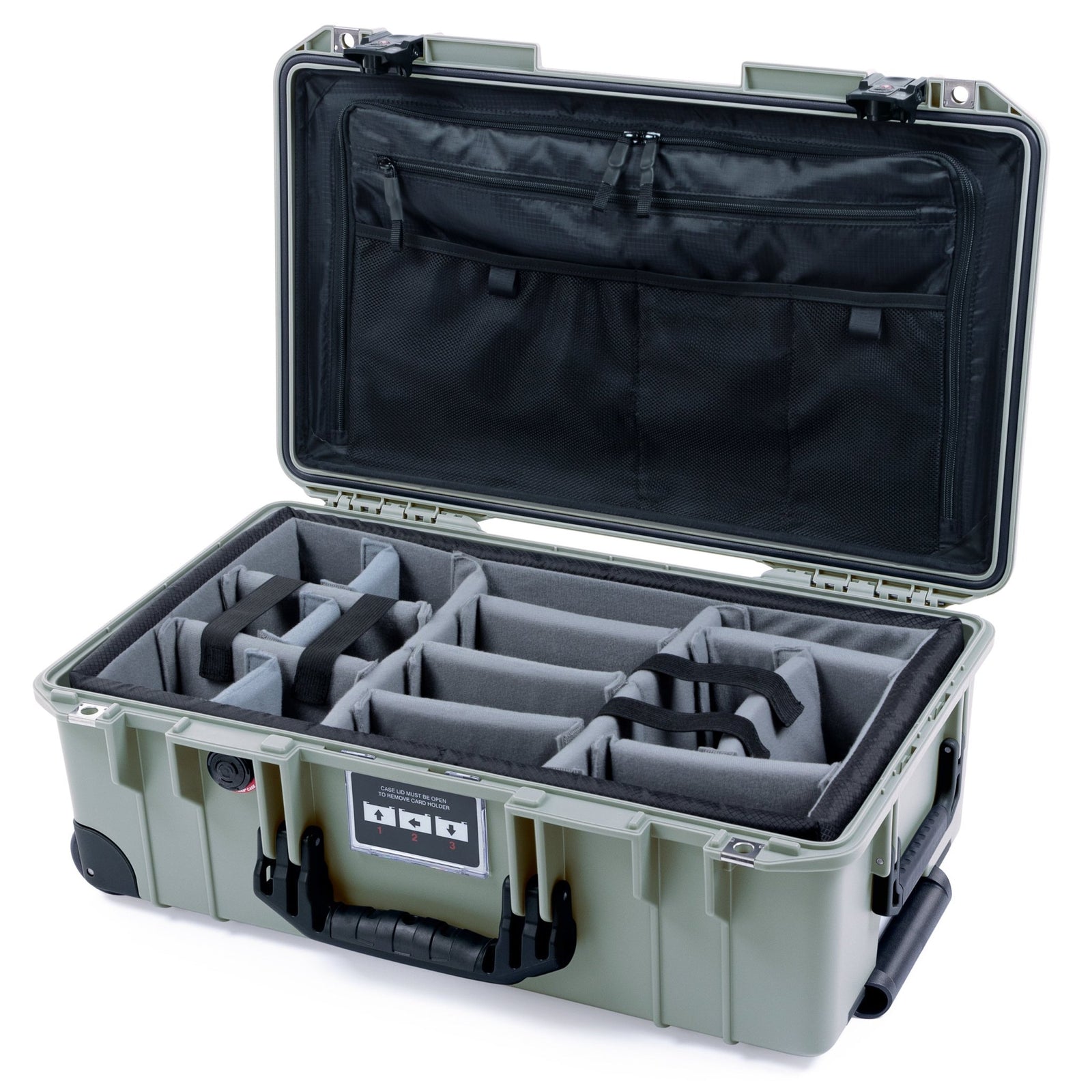Pelican 1535 Air Carry - on Case - Sage & Black TSA Latches - Padded Microfiber Dividers / TRVL Lid Organizer