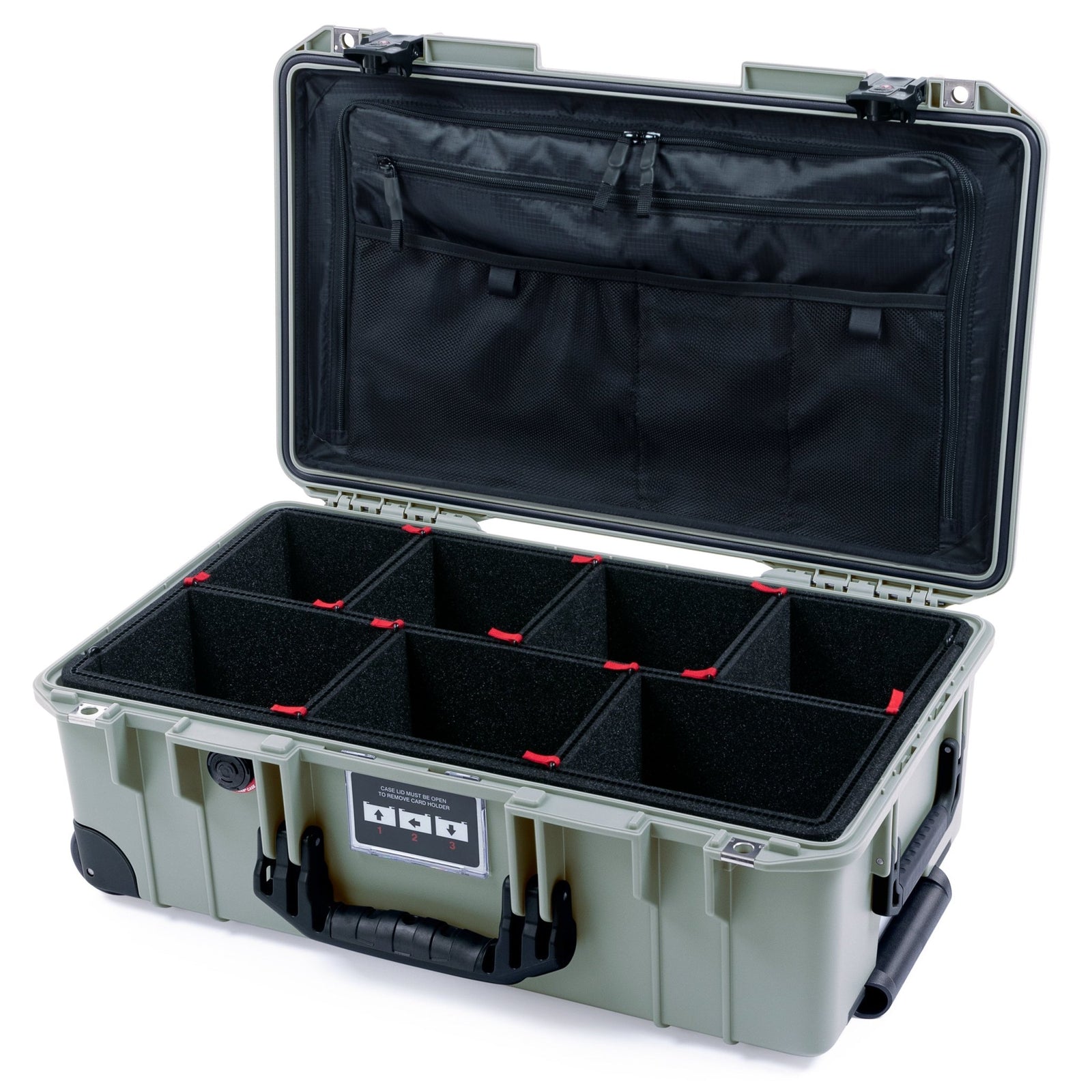 Pelican 1535 Air Carry - on Case - Sage & Black TSA Latches + Trolley - TrekPak Divider System / TRVL Lid Organizer
