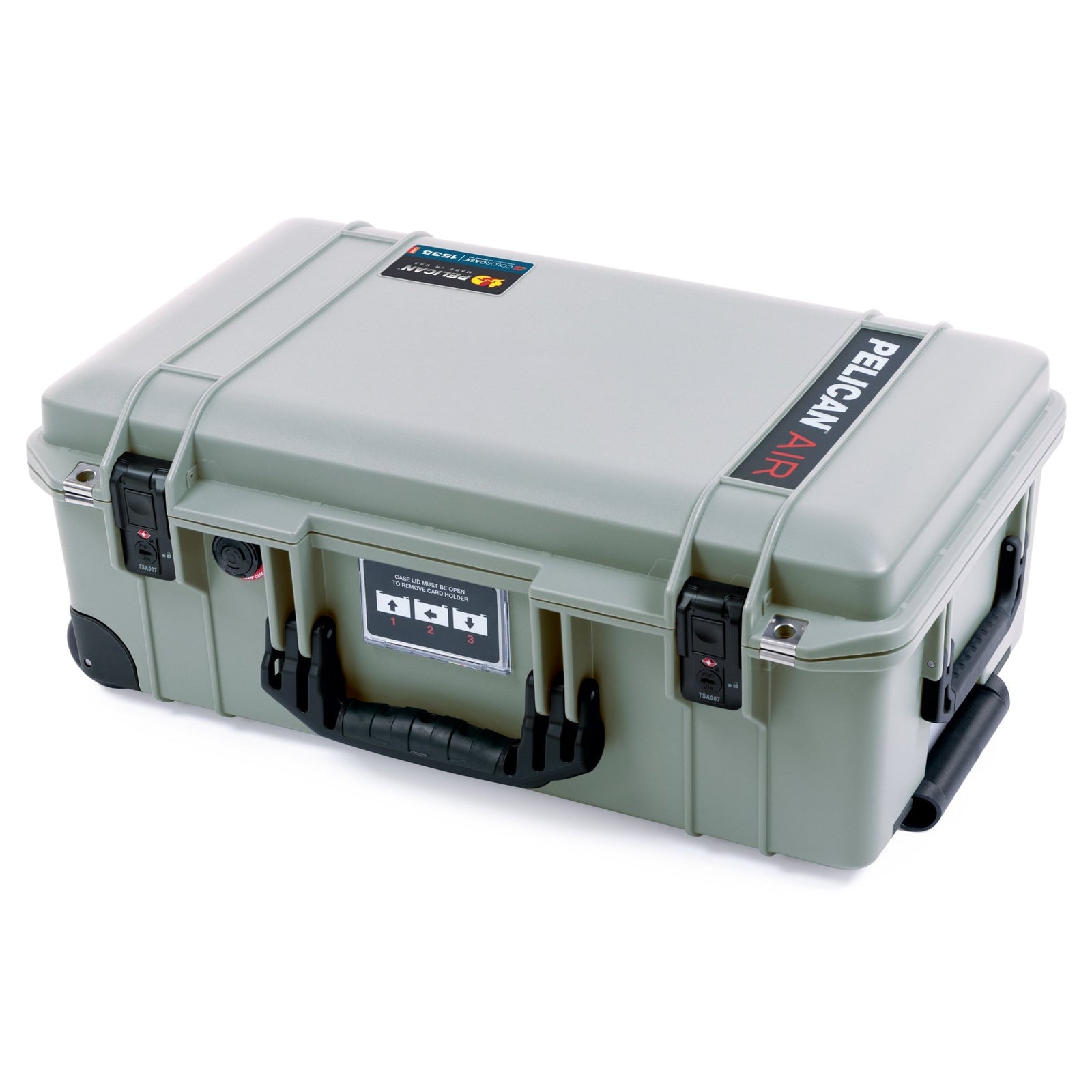 Pelican 1535 Air Carry - on Case - Sage & Black TSA Latches + Trolley - TRVL Lid Organizer Only