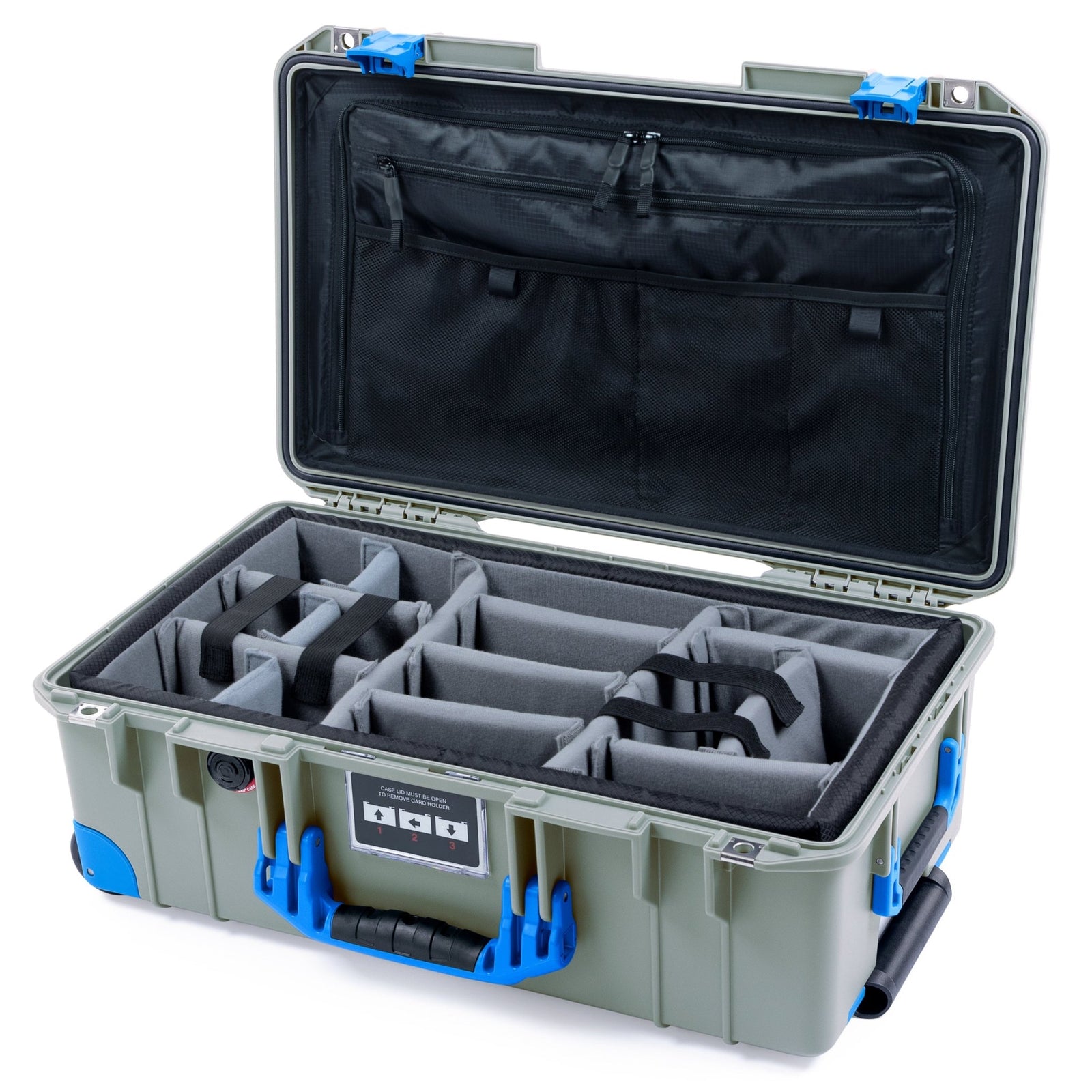Pelican 1535 Air Carry-on Case - Sage & Blue Trolley - Padded Microfiber Dividers / TRVL Lid Organizer