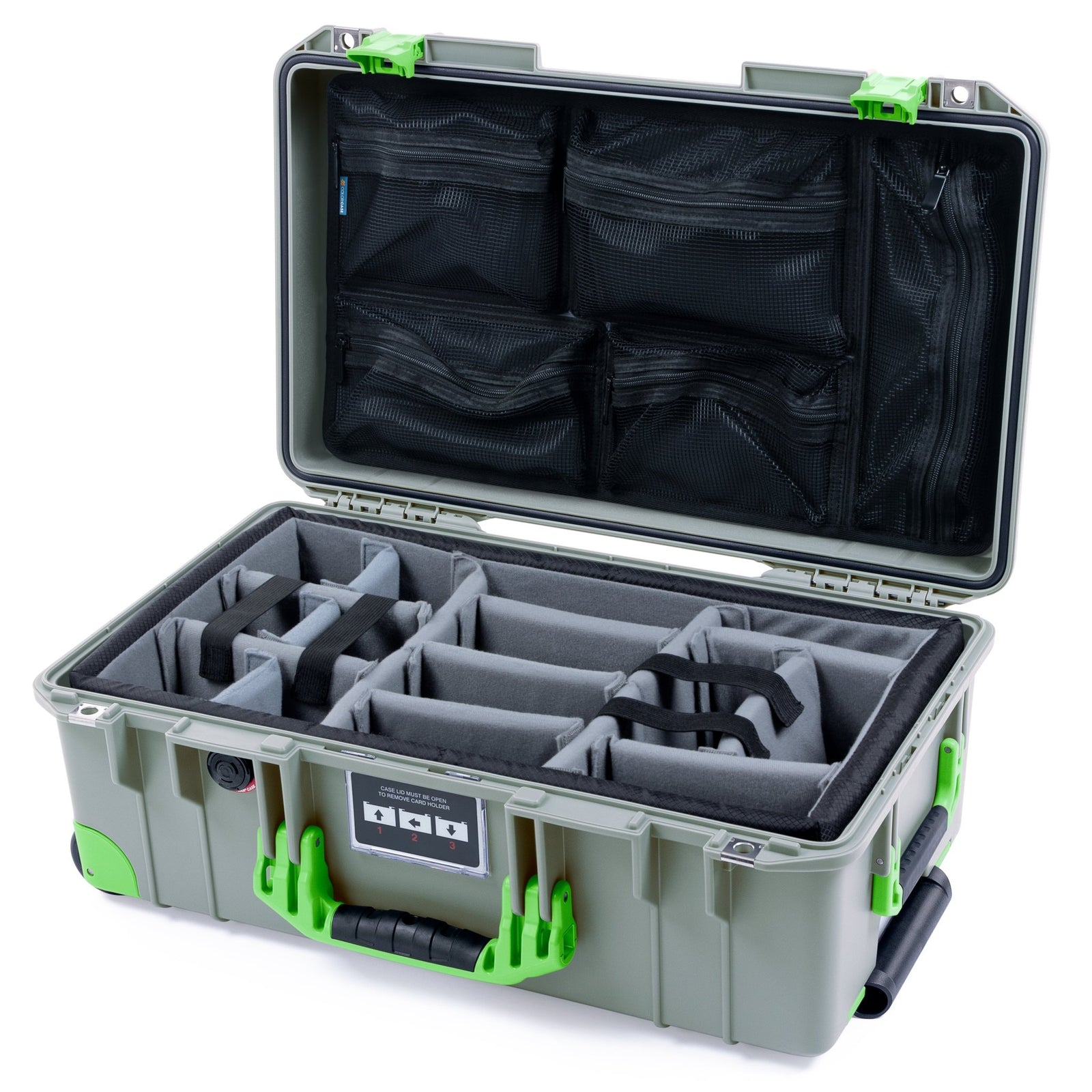 Pelican 1535 Air Carry - on Case - Sage & Lime Green Trolley - Padded Microfiber Dividers / Mesh Lid Organizer