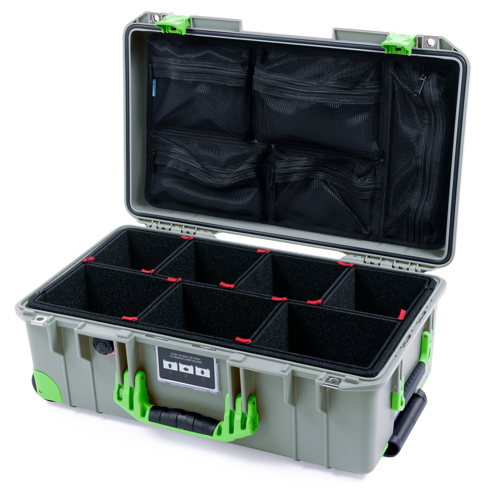 Pelican 1535 Air Carry - on Case - Sage & Lime Green Trolley - TrekPak Divider System / Mesh Lid Organizer