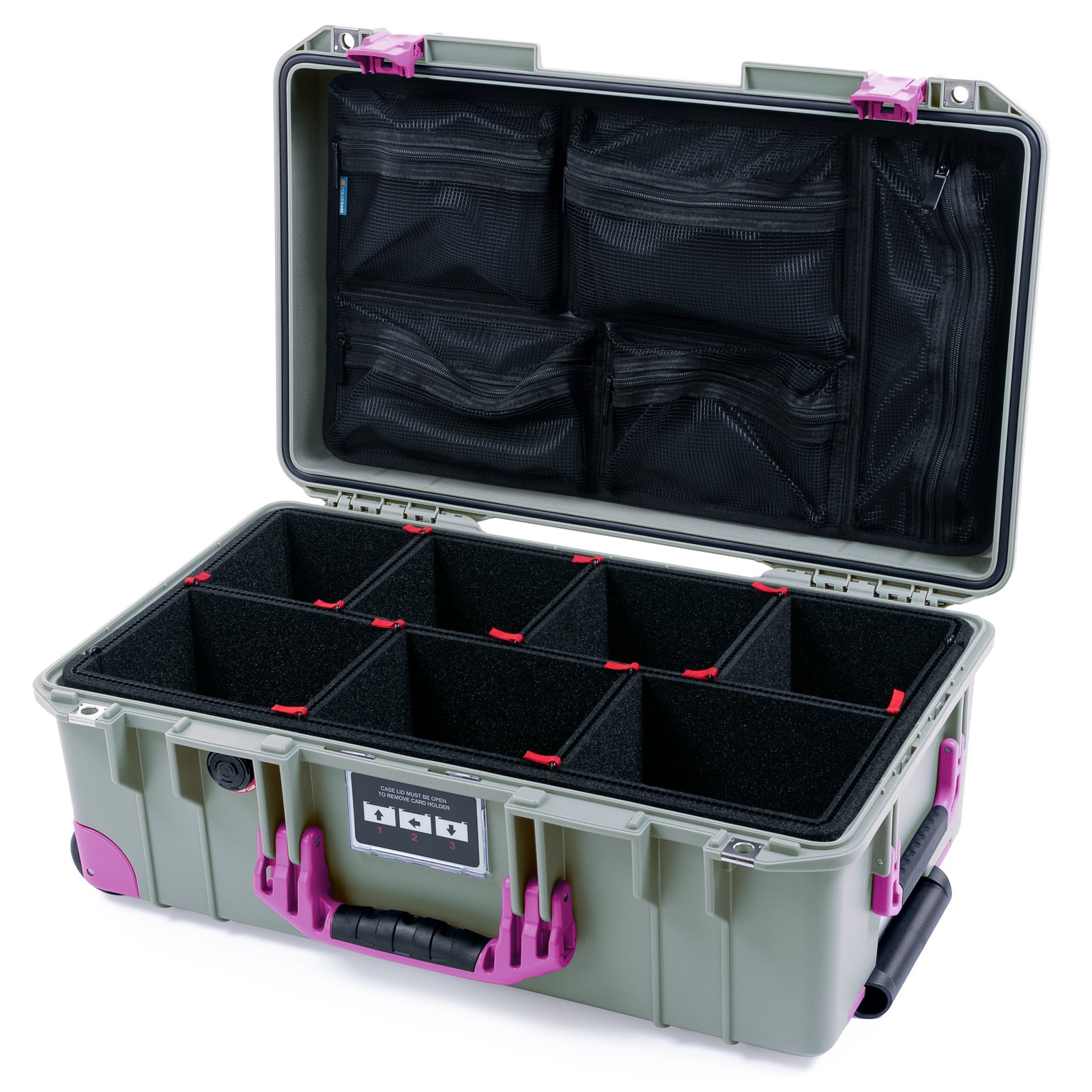 Pelican 1535 Air Carry - on Case - Sage & Magenta Trolley - TrekPak Divider System / Mesh Lid Organizer