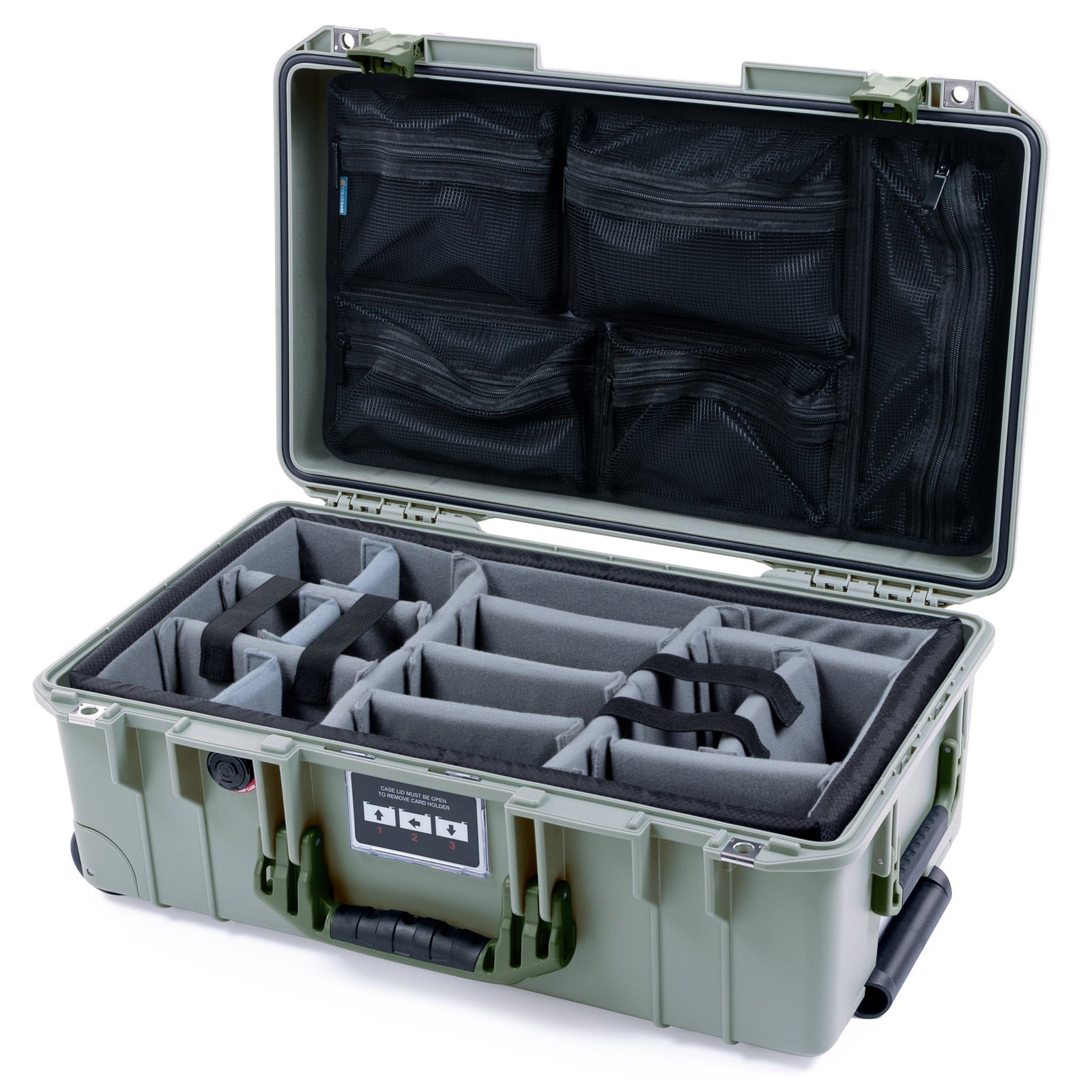 Pelican 1535 Air Carry - on Case - Sage & OD Green - Padded Microfiber Dividers / Mesh Lid Organizer