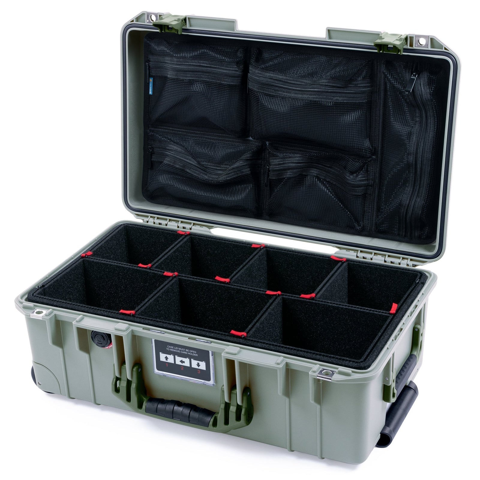 Pelican 1535 Air Carry - on Case - Sage & OD Green - TrekPak Divider System / Mesh Lid Organizer