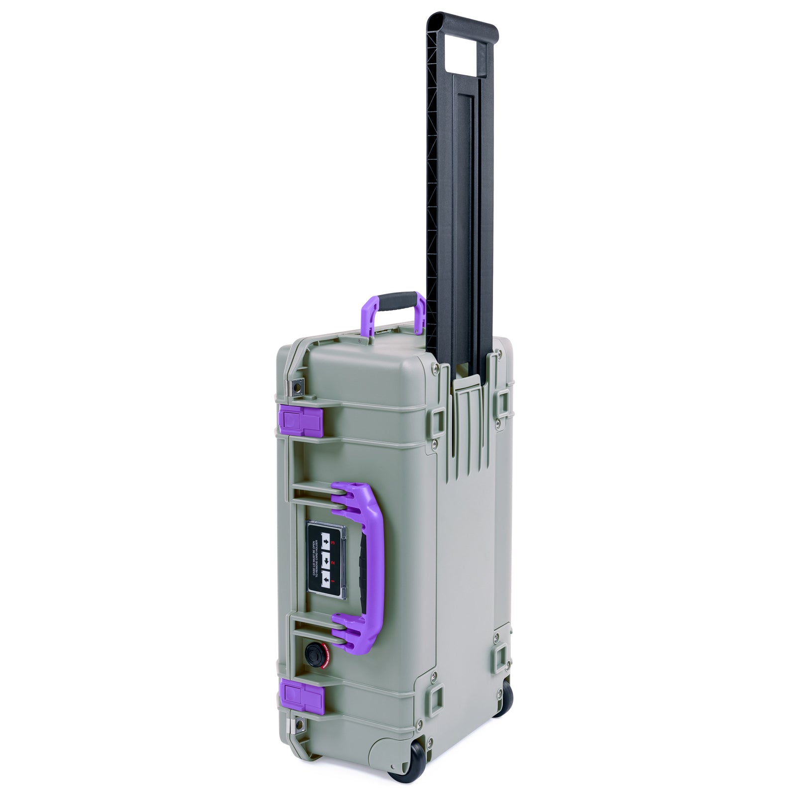 Pelican 1535 Air Carry-on Case, Sage with Purple Handles and Latches - Trolley Upright View