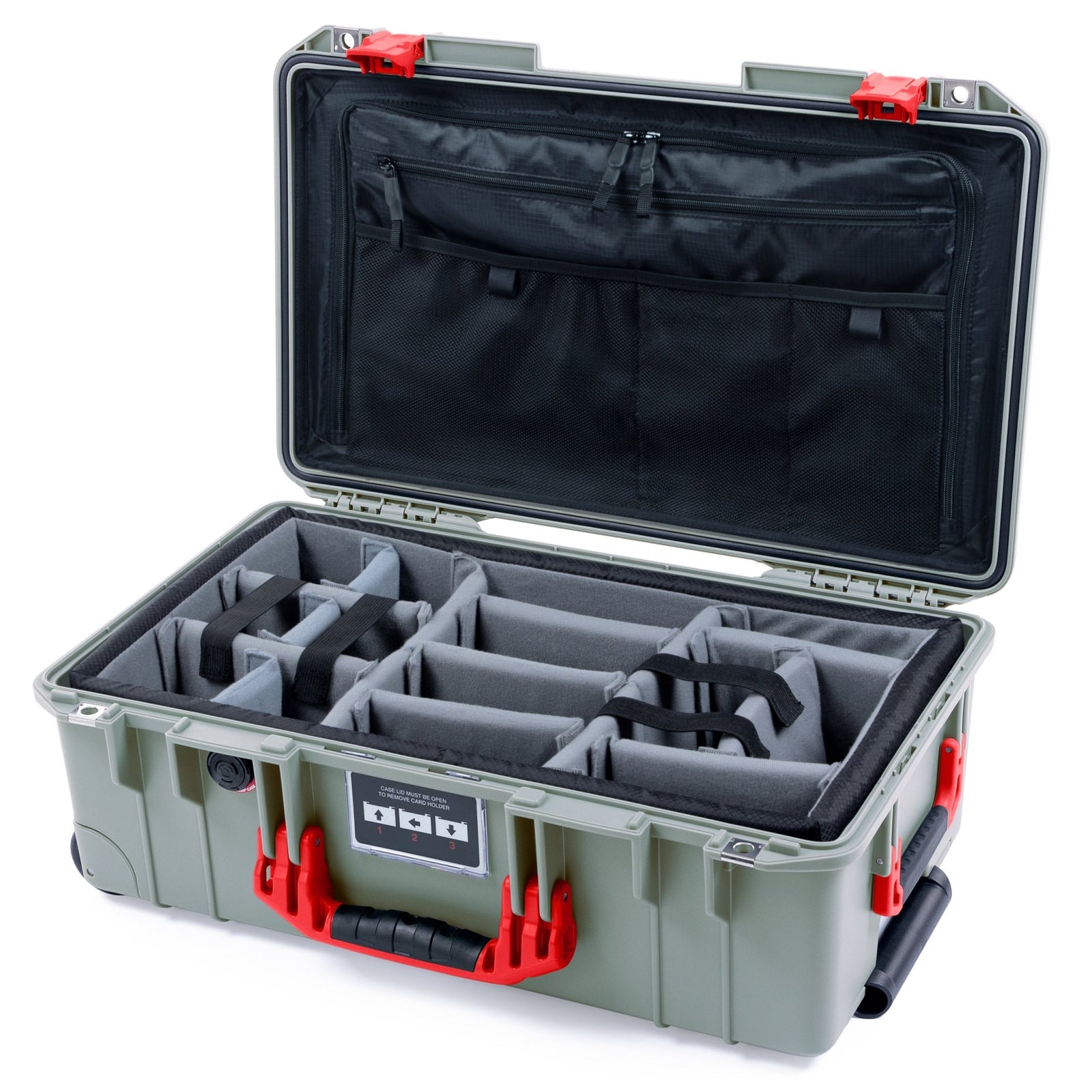 Pelican 1535 Air Carry - on Case - Sage & Red - Padded Microfiber Dividers / TRVL Lid Organizer