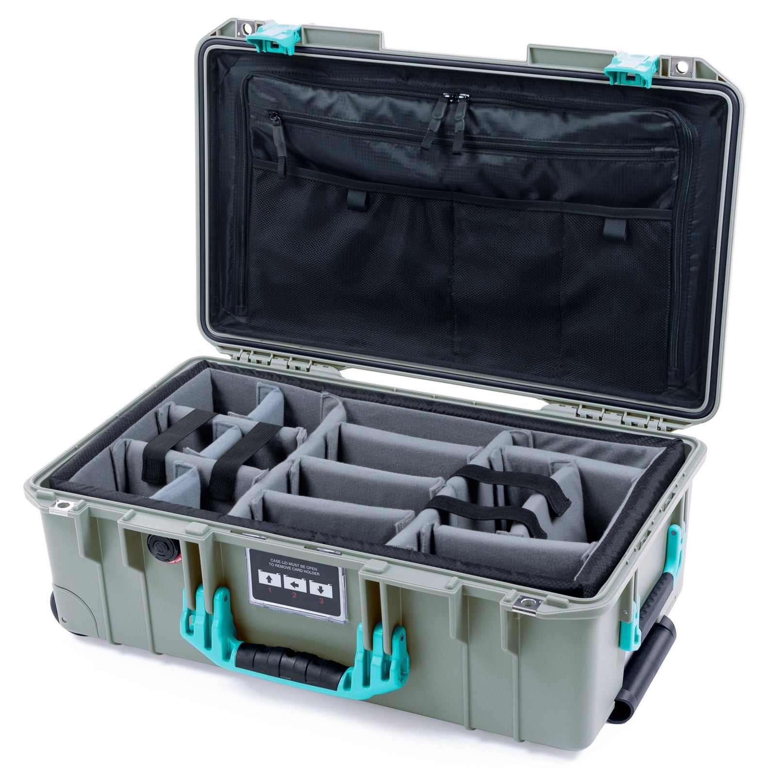 Pelican 1535 Air Carry - on Case - Sage & Teal - Padded Microfiber Dividers / TRVL Lid Organizer
