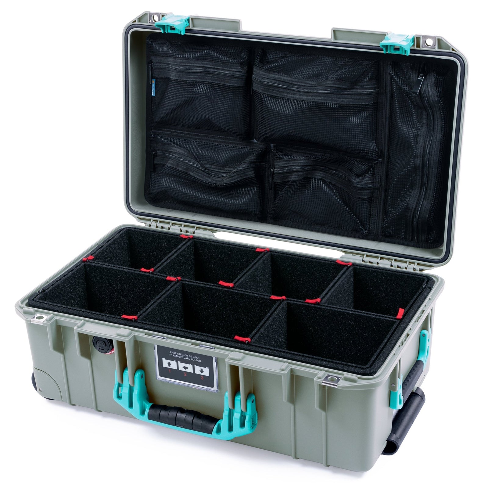 Pelican 1535 Air Carry - on Case - Sage & Teal Trolley - TrekPak Divider System / Mesh Lid Organizer