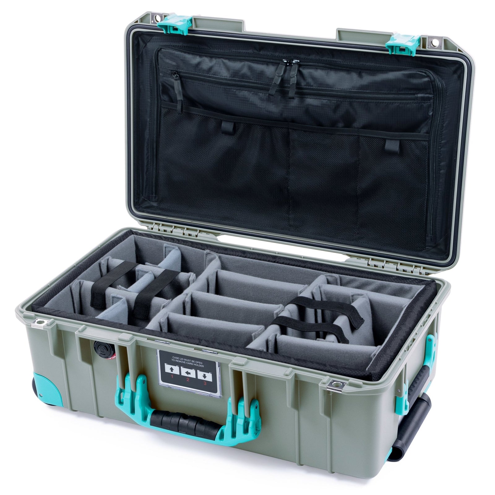 Pelican 1535 Air Carry - on Case - Sage & Teal Trolley - Padded Microfiber Dividers / TRVL Lid Organizer