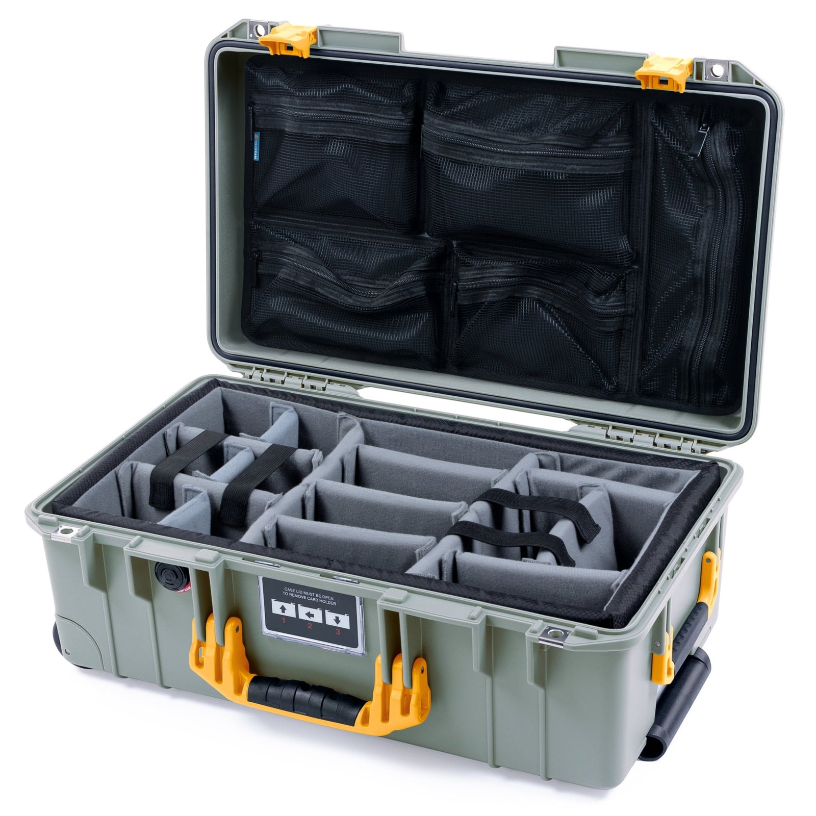 Pelican 1535 Air Carry - on Case - Sage & Yellow - Padded Microfiber Dividers / Mesh Lid Organizer