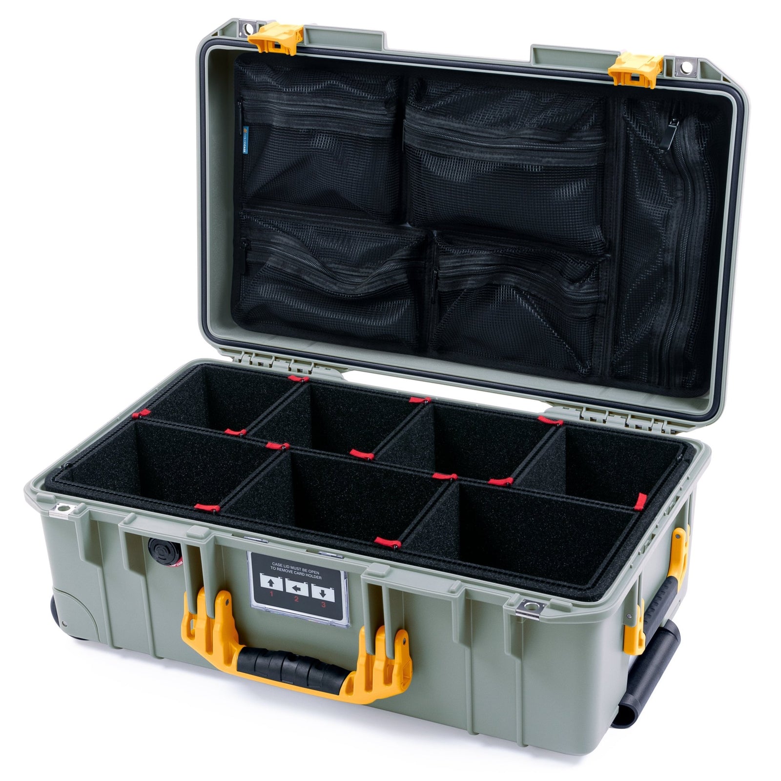 Pelican 1535 Air Carry - on Case - Sage & Yellow - TrekPak Divider System / Mesh Lid Organizer