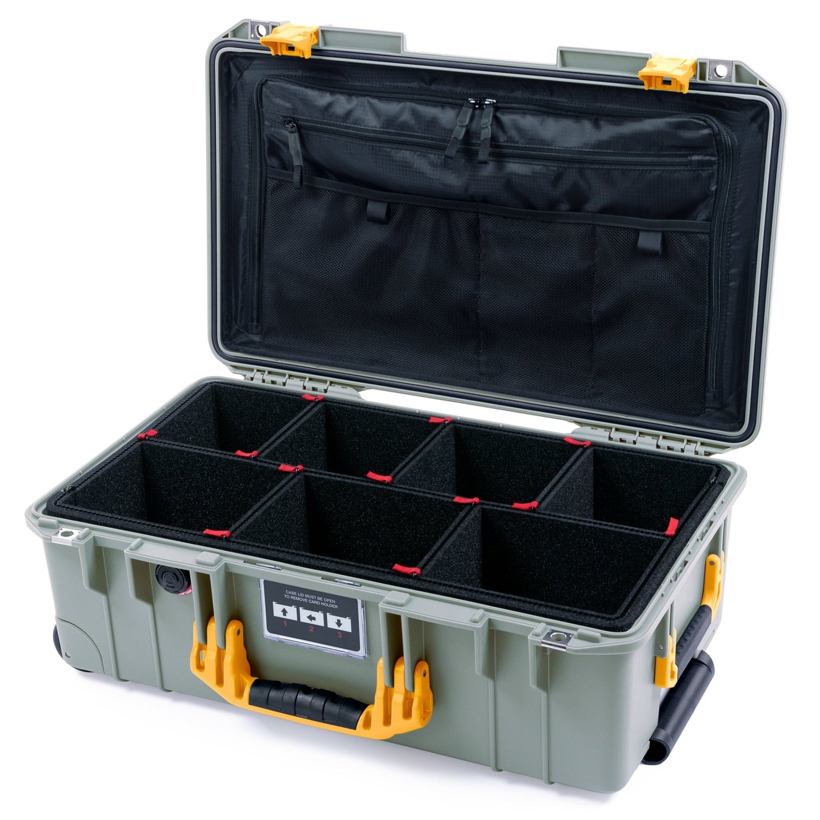 Pelican 1535 Air Carry - on Case - Sage & Yellow - TrekPak Divider System / TRVL Lid Organizer