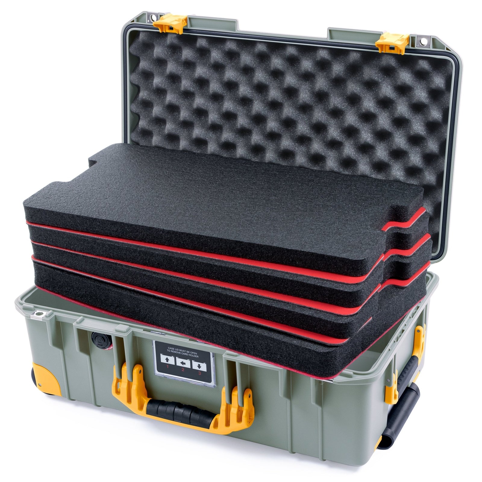 Pelican 1535 Air Carry - on Case - Sage & Yellow Trolley - DIY Tool Foam Kit / Convoluted Lid Foam