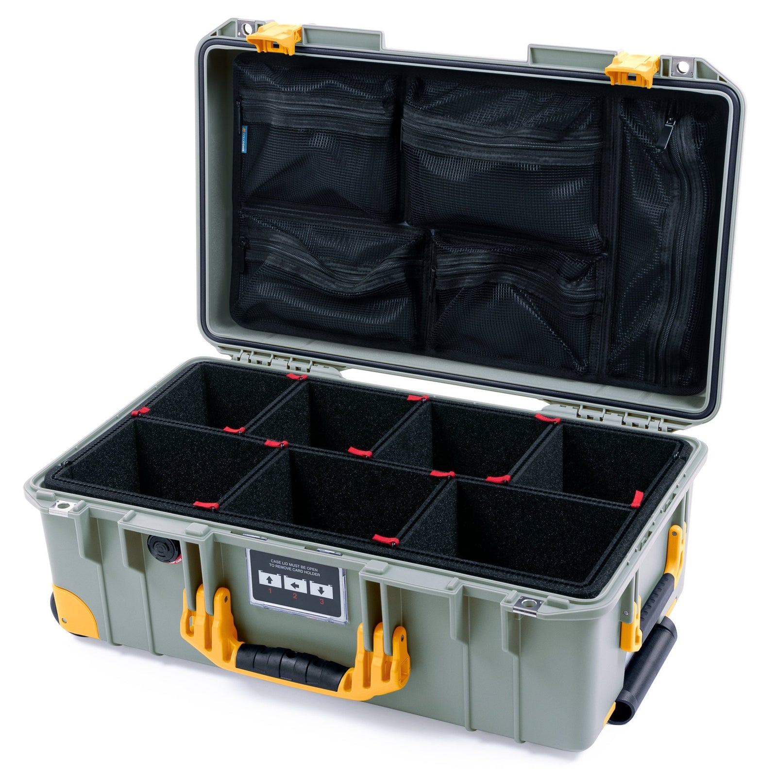 Pelican 1535 Air Carry - on Case - Sage & Yellow Trolley - TrekPak Divider System / Mesh Lid Organizer