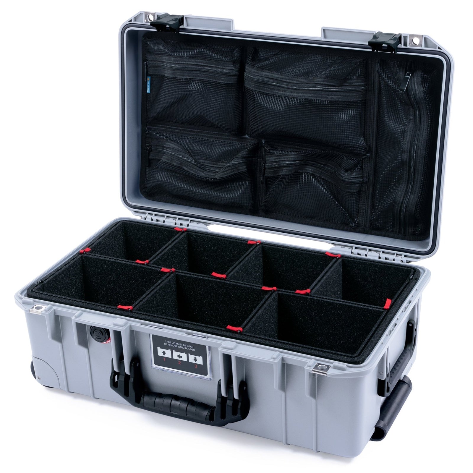 Pelican 1535 Air Carry - on Case - Silver & Black - TrekPak Divider System / Mesh Lid Organizer