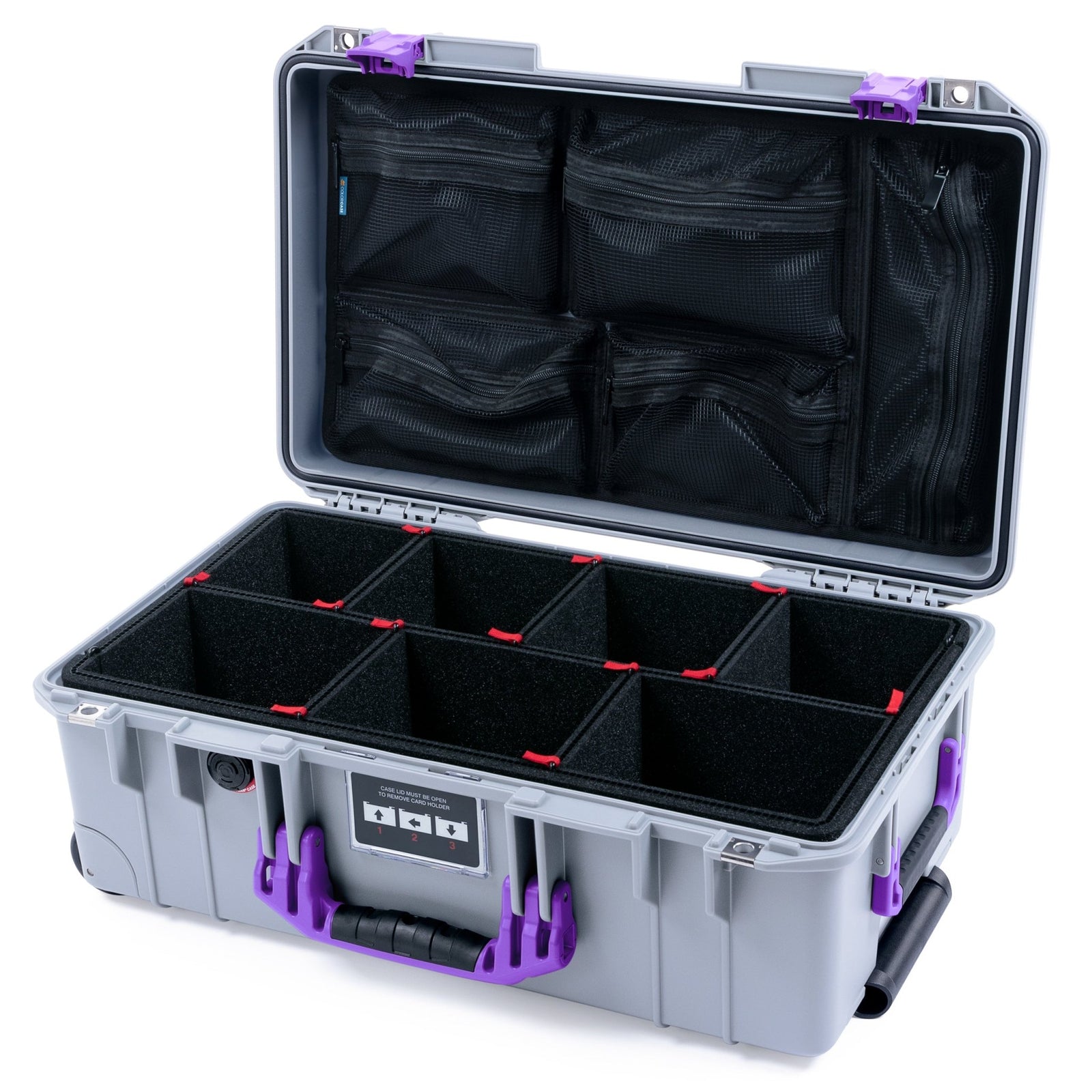 Pelican 1535 Air Carry - on Case - Silver & Purple - TrekPak Divider System / Mesh Lid Organizer