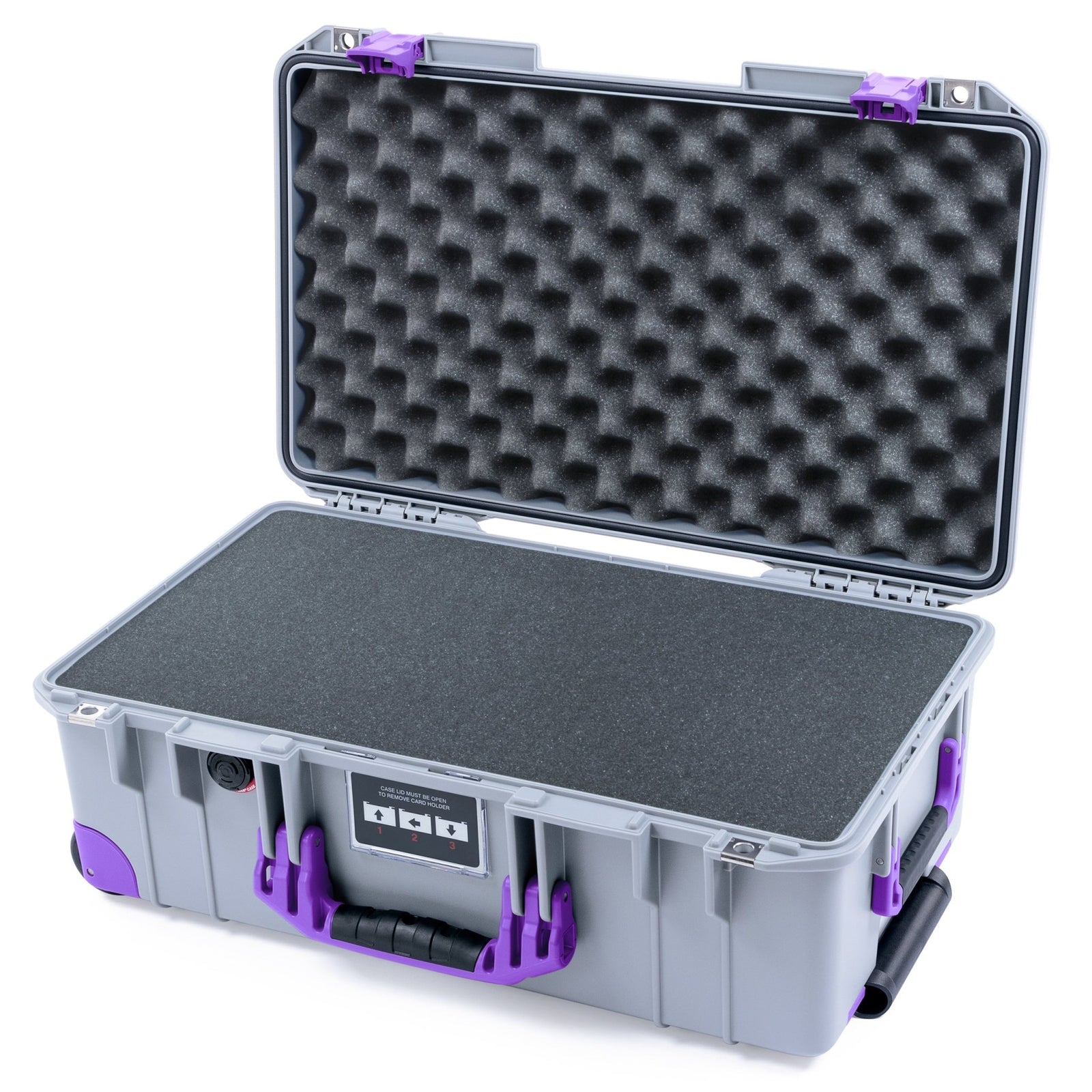 Pelican 1535 Air Carry - on Case - Silver & Purple Trolley - Pick & Pluck Foam / Convoluted Lid Foam