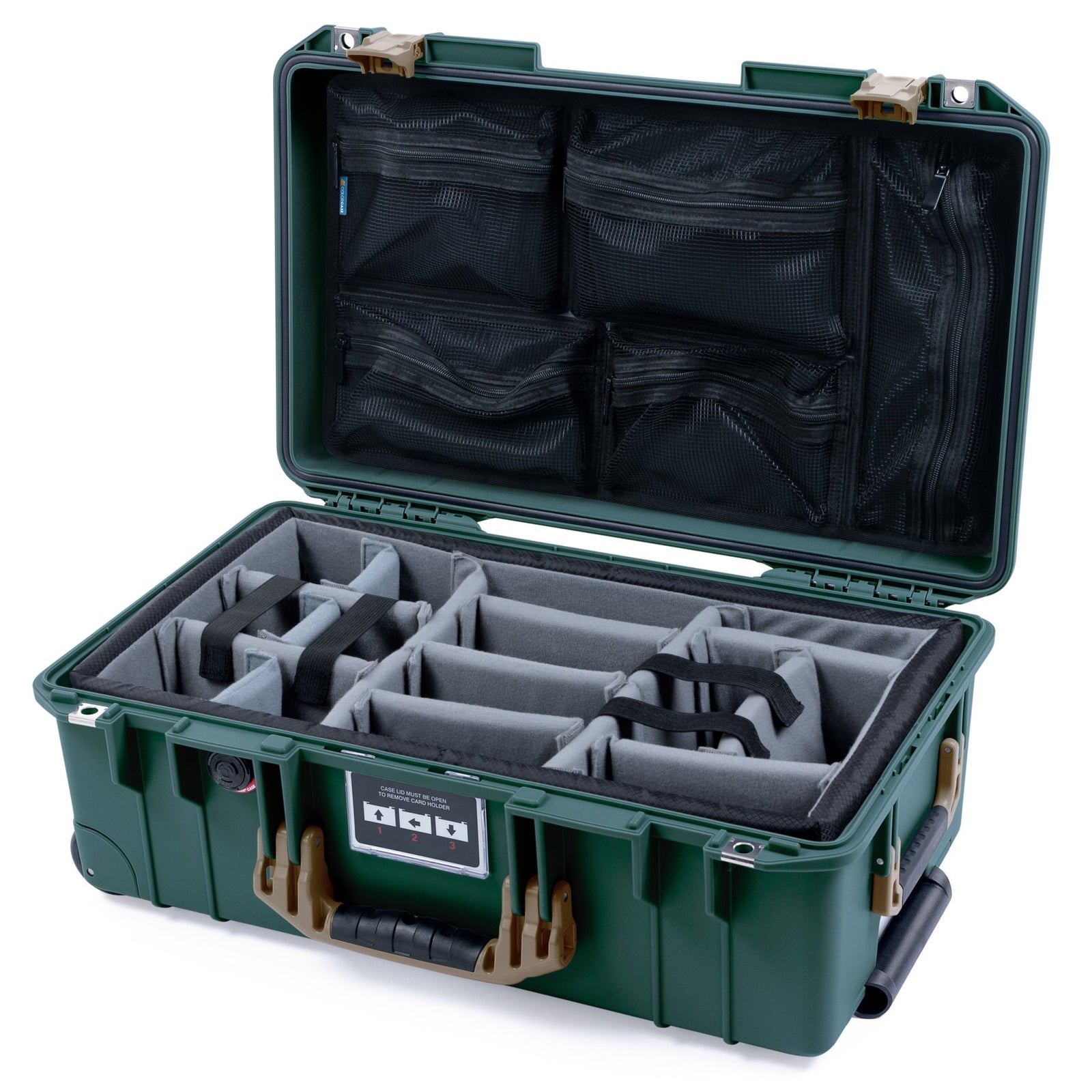 Pelican 1535 Air Carry - on Case - Trekking Green & Dark Desert Dirt - Padded Microfiber Dividers / Mesh Lid Organizer