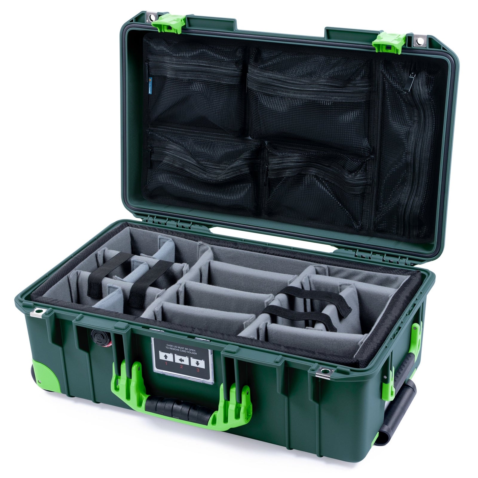 Pelican 1535 Air Carry-on Case - Trekking Green & Lime Green Trolley - Padded Microfiber Dividers / Mesh Lid Organizer