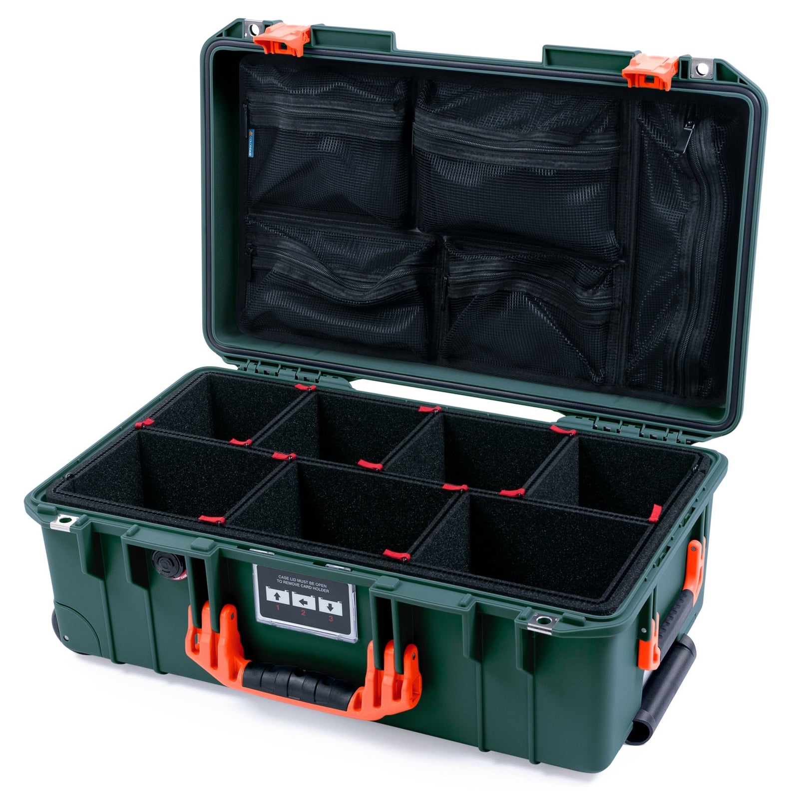 Pelican 1535 Air Carry-on Case - Trekking Green & Orange - TrekPak Divider System / Mesh Lid Organizer
