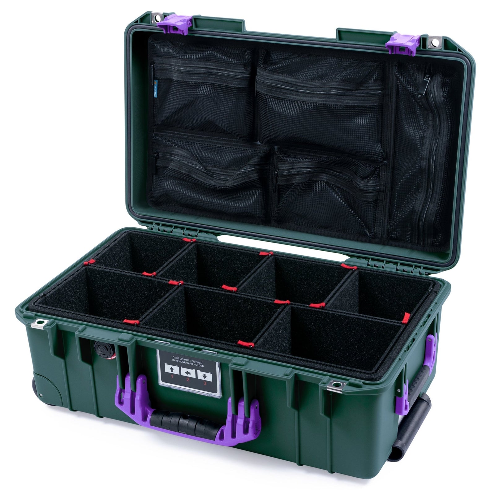 Pelican 1535 Air Carry - on Case - Trekking Green & Purple - TrekPak Divider System / Mesh Lid Organizer