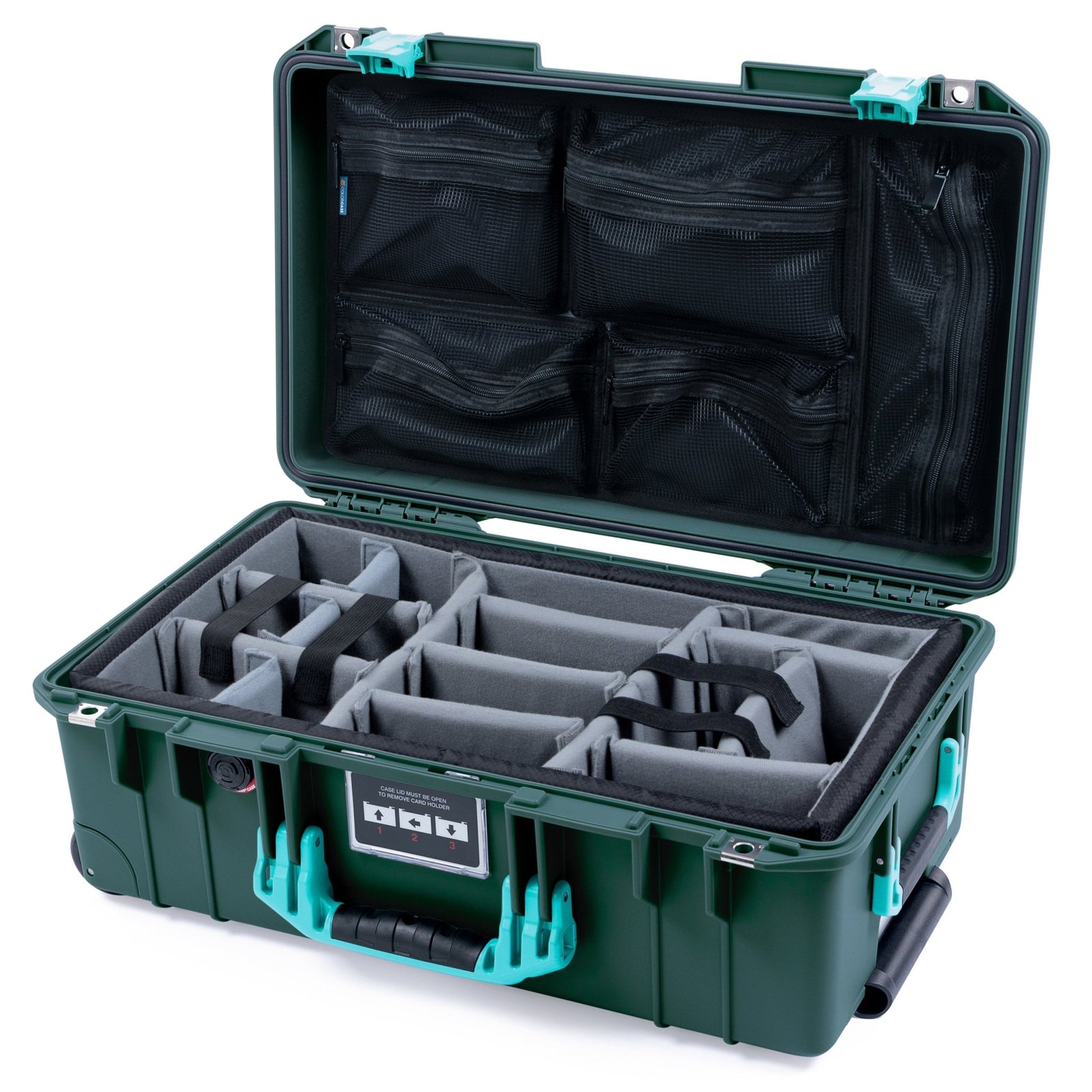 Pelican 1535 Air Carry-on Case - Trekking Green & Teal - Padded Microfiber Dividers / Mesh Lid Organizer